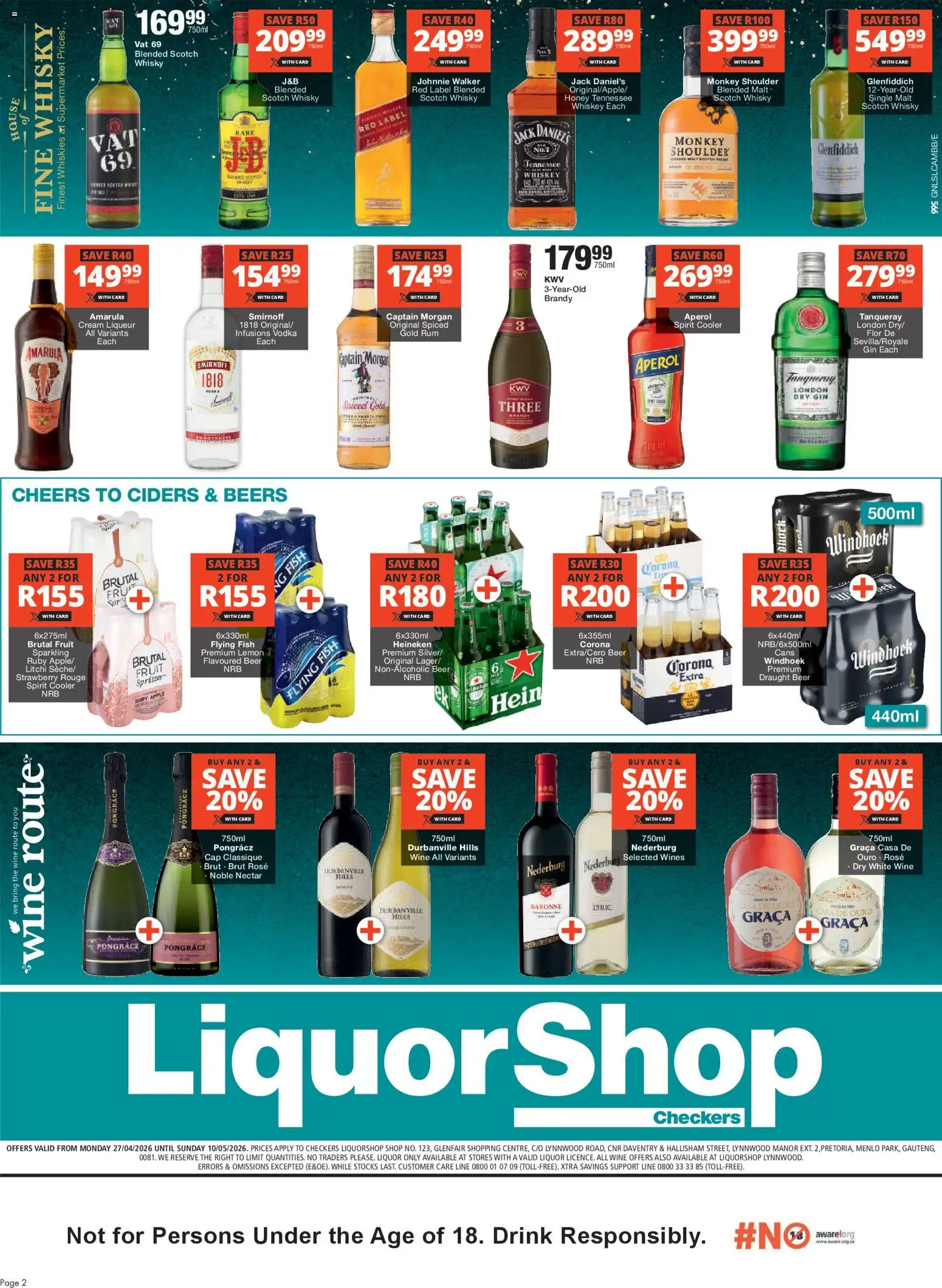 New Checkers catalogue – valid from 27.04.2026 | Page: 2 | Products: Cap, Brandy, Gin, Fruit