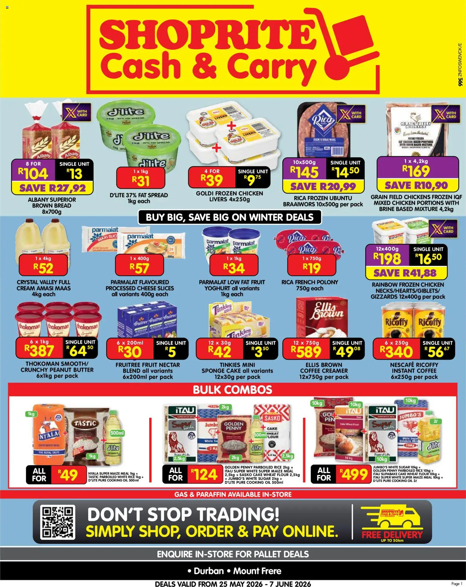 New Shoprite catalogue – valid from 25.05.2026 | Page: 1 | Products: Cake, Butter, Peanut butter, Fat spread