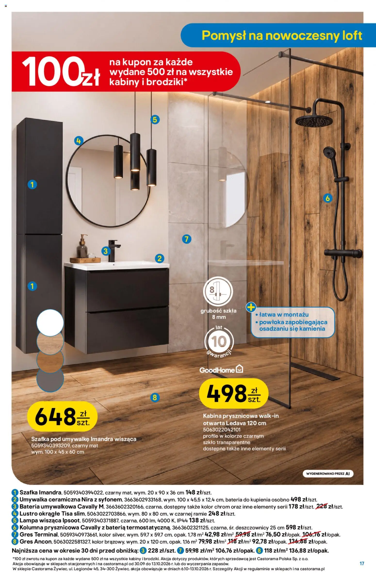 Castorama gazetka od 30.09.2026 | Strona: 17 | Produkty: Umywalka, Bateria, Lustro, Lampa