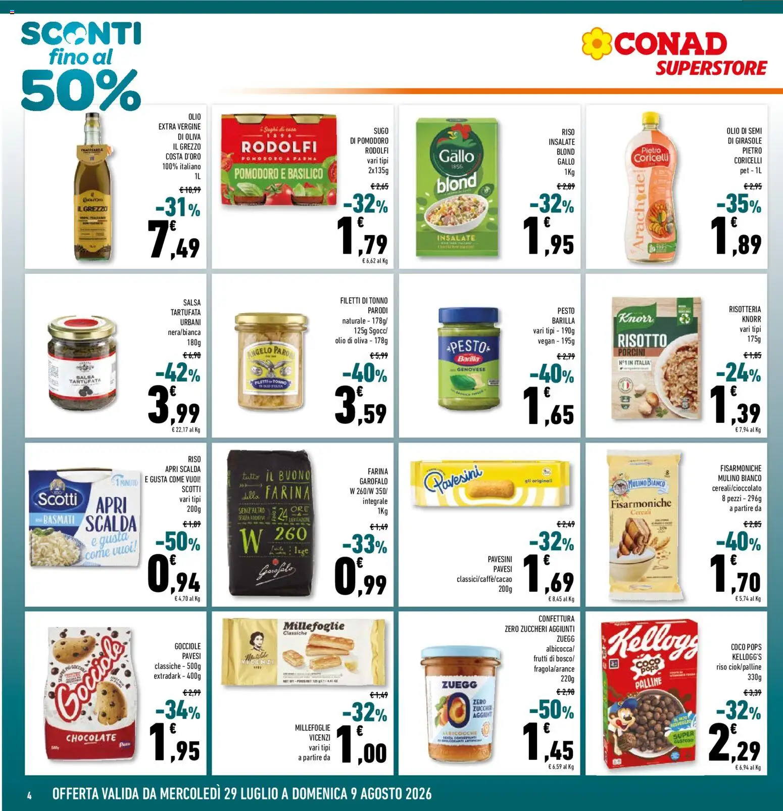 Volantino Conad del 29/07/2026 | Pagina: 4 | Prodotti: Riso, Cereali, Olive, Tonno