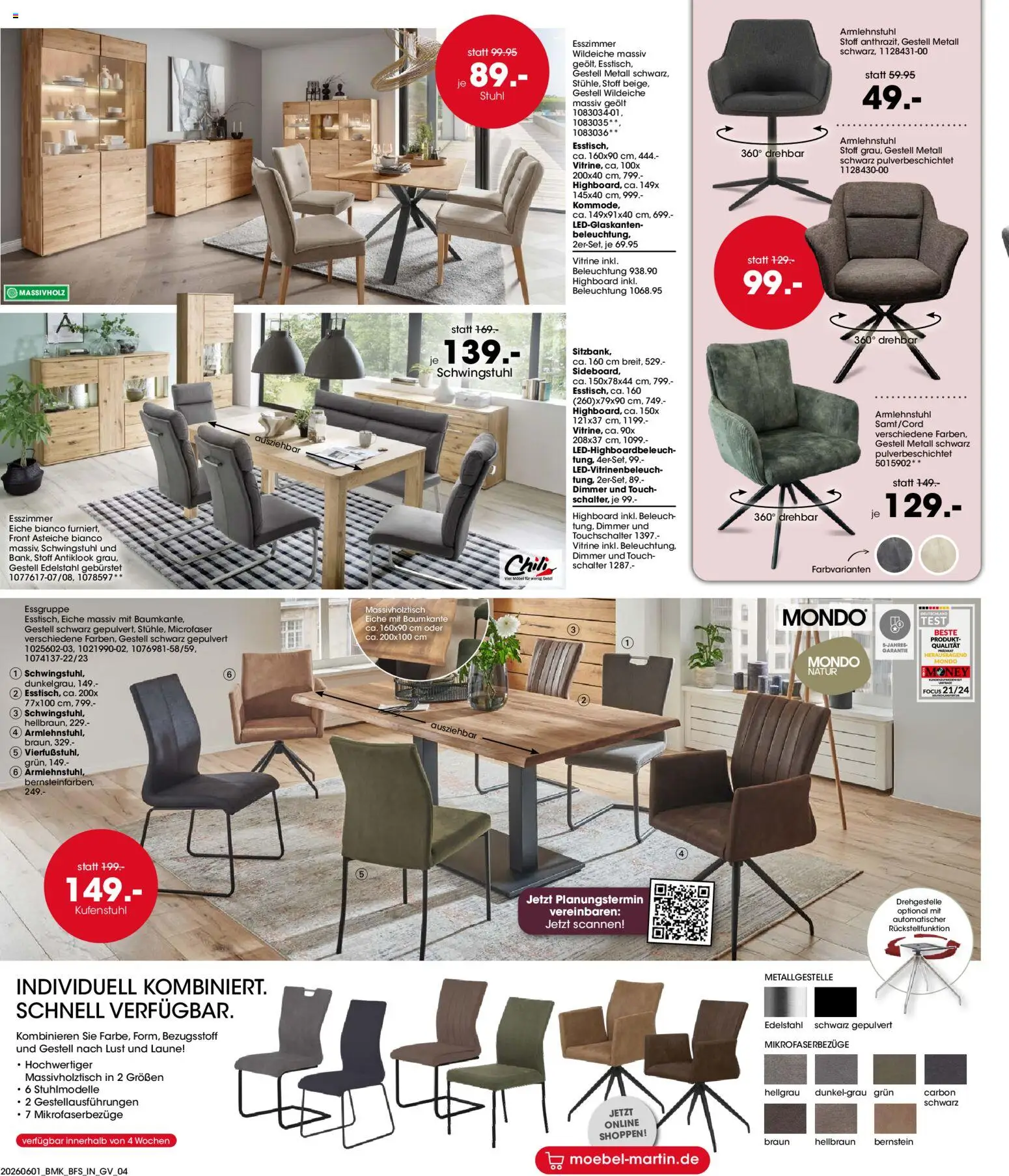 Möbel Martin Prospekt – gültig ab 01.06.2026 | Seite: 4 | Produkte: HIghboard, Essgruppe, Stuhl, Chili