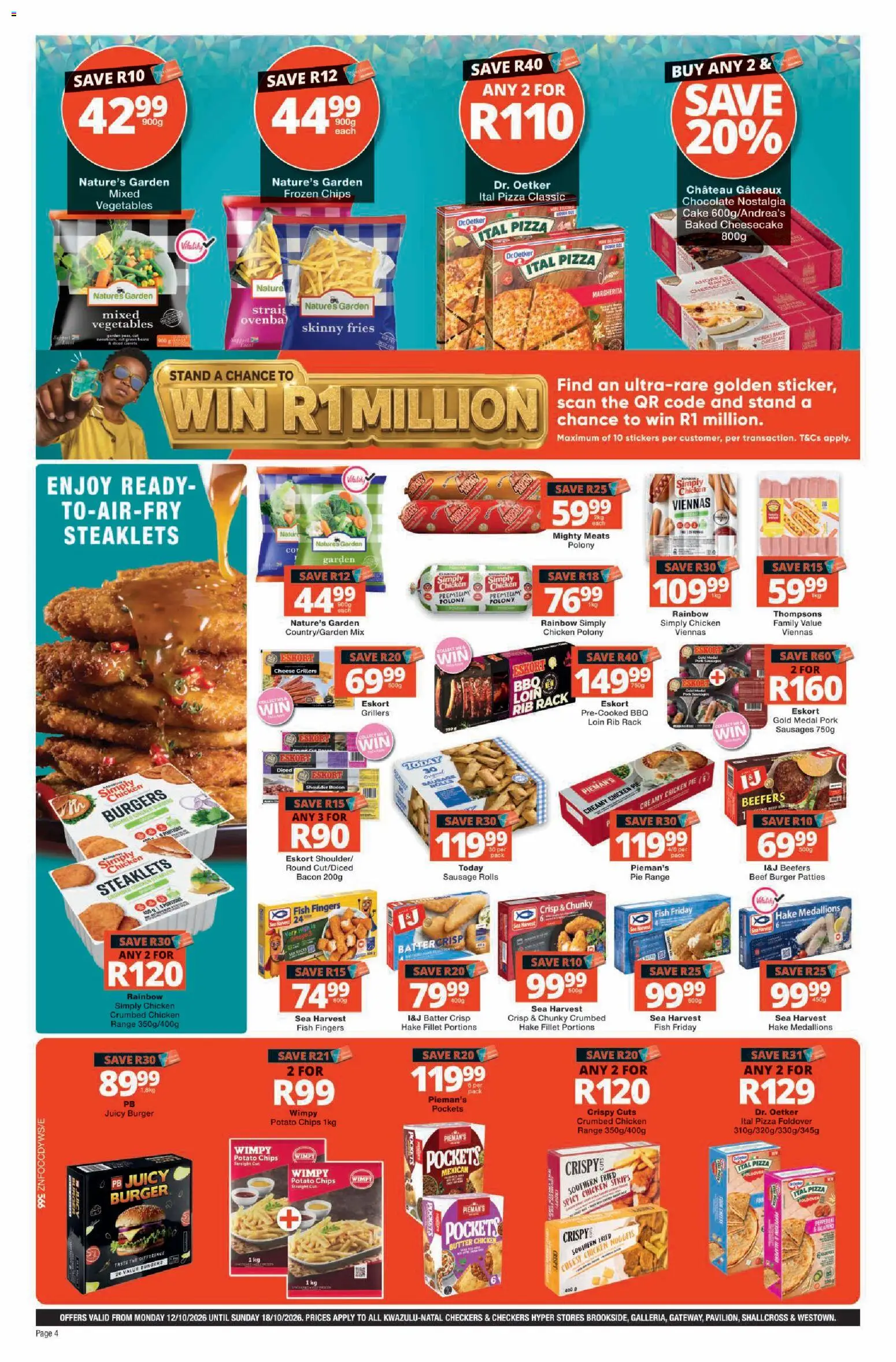 New Checkers catalogue – valid from 12/10/2026 | Page: 4 | Products: Butter, Pizza, Chicken, Chips