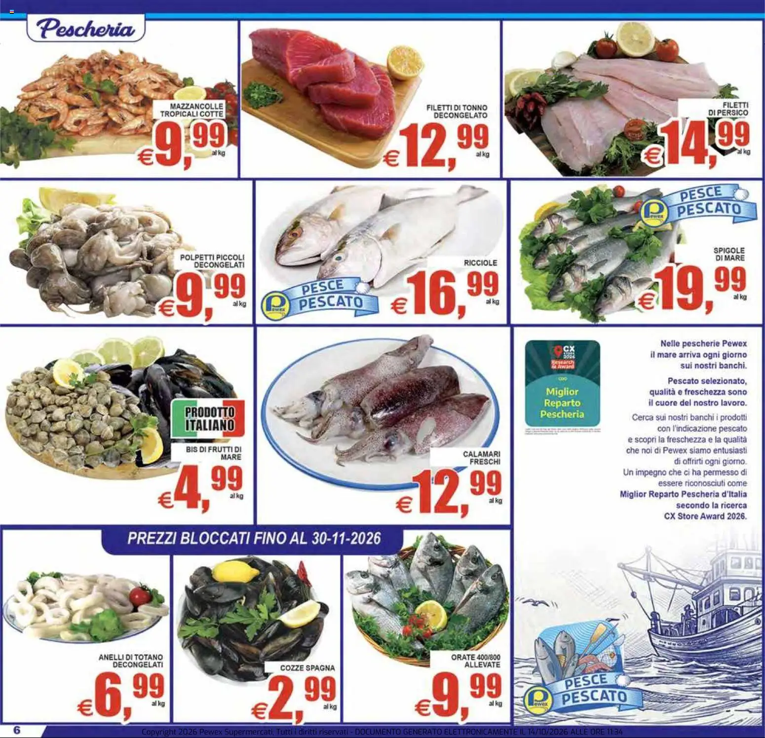 Volantino Pewex del 14/10/2026 | Pagina: 6 | Prodotti: Mazzancolle, Calamari, Tonno, Totano