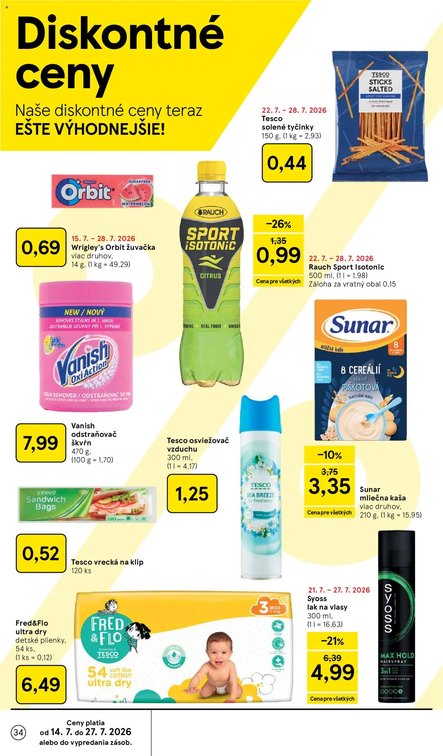 Nové Tesco akcie – leták je platný od 22.07.2026 | Strana: 34 | Produkty: Osviežovač vzduchu, PC, Sunar
