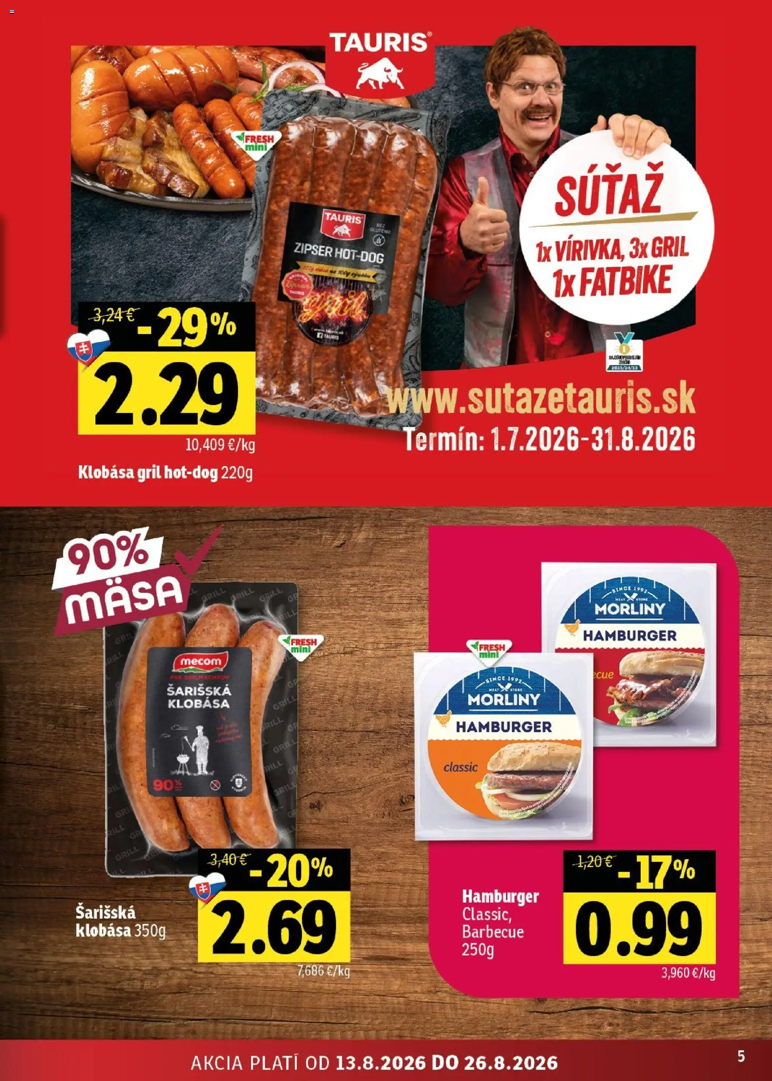 Nové Fresh akcie – leták je platný od 13.08.2026 | Strana: 5 | Produkty: Gril, Klobása, Hamburger