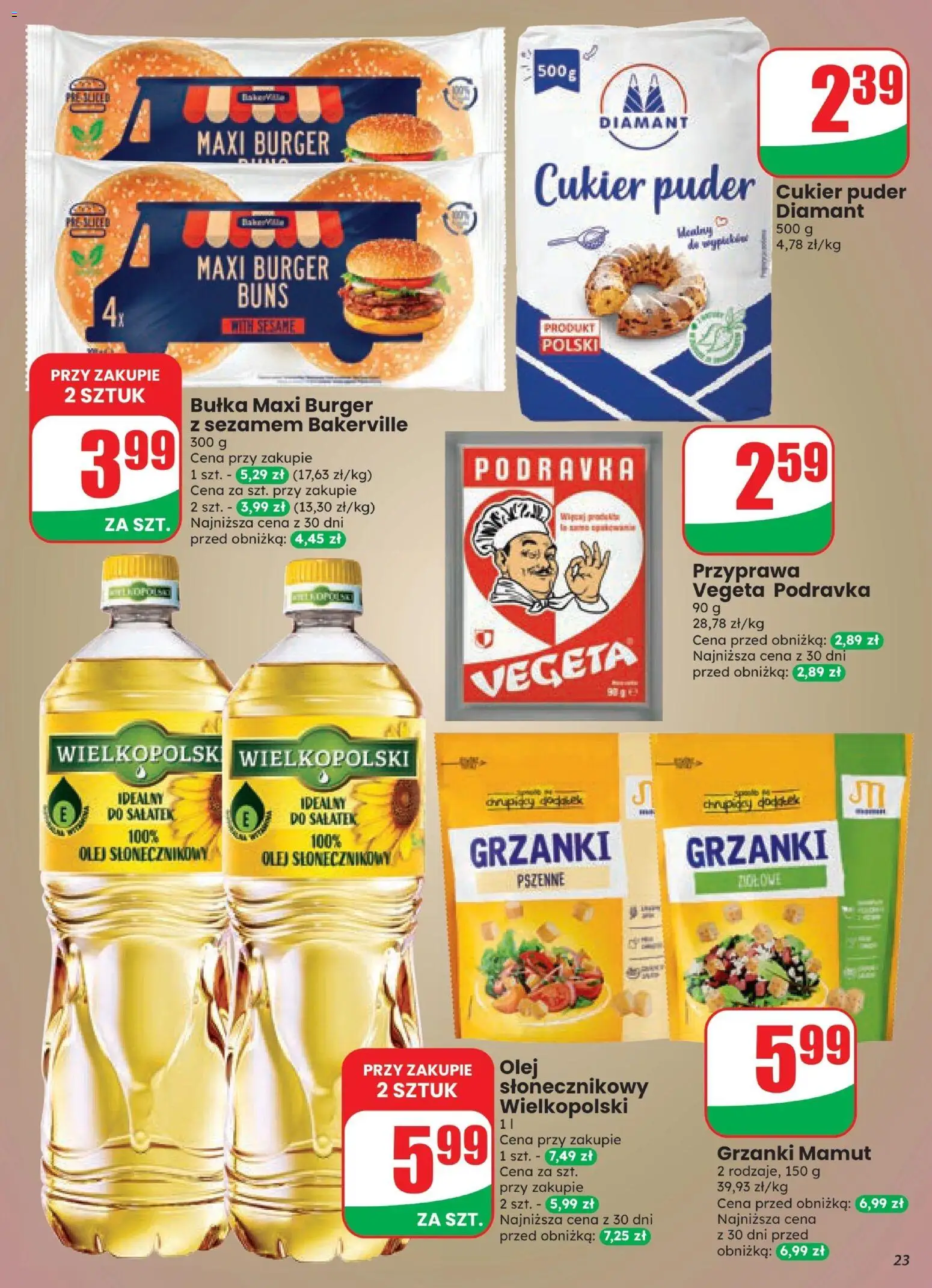 Dino gazetka od 07.10.2026 | Strona: 23 | Produkty: Cukier puder, Bułka, Burger, Cukier