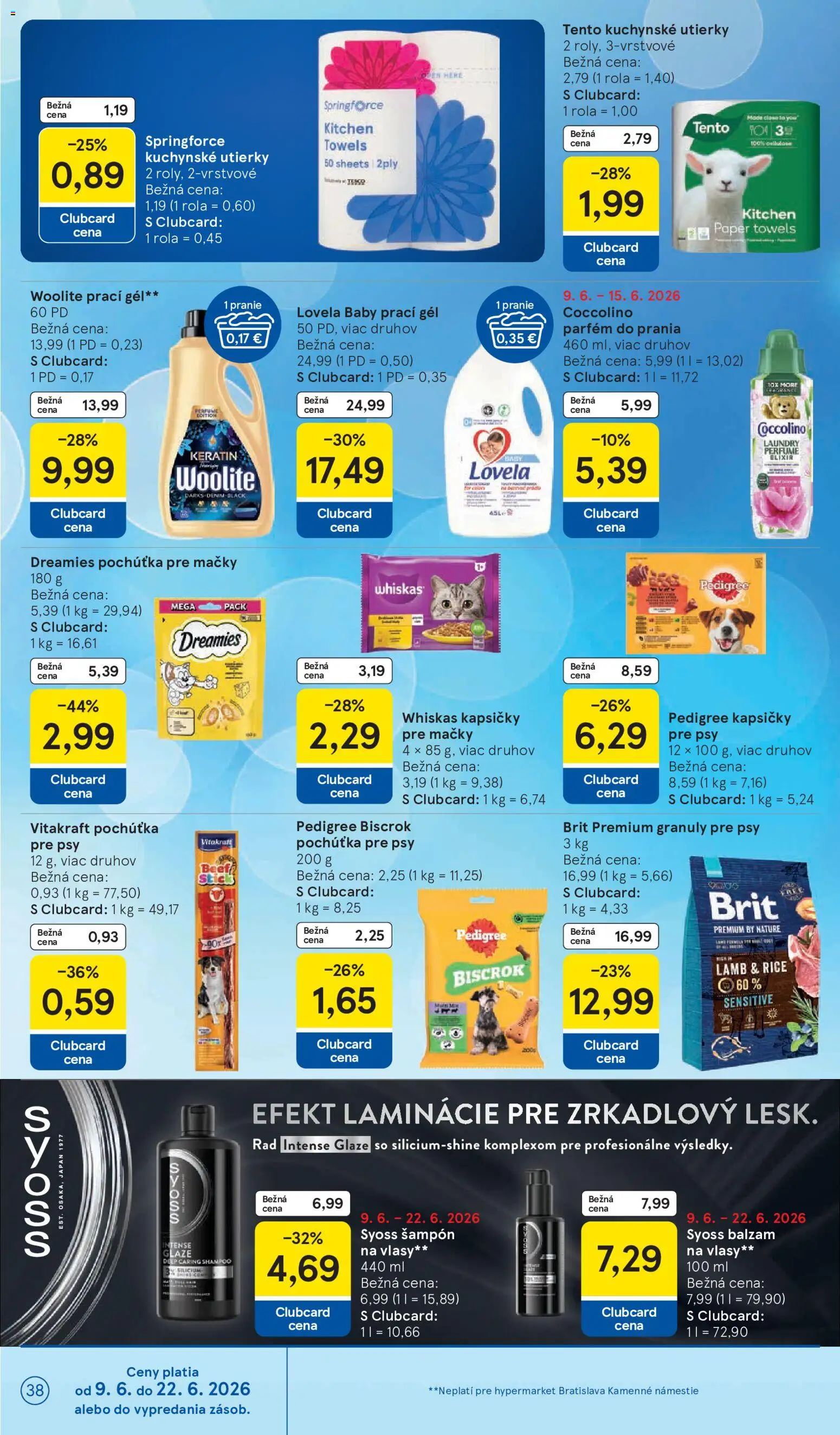 Nové Tesco akcie – leták je platný od 10.06.2026 | Strana: 38 | Produkty: Lovela, Šampón, Woolite, Whiskas
