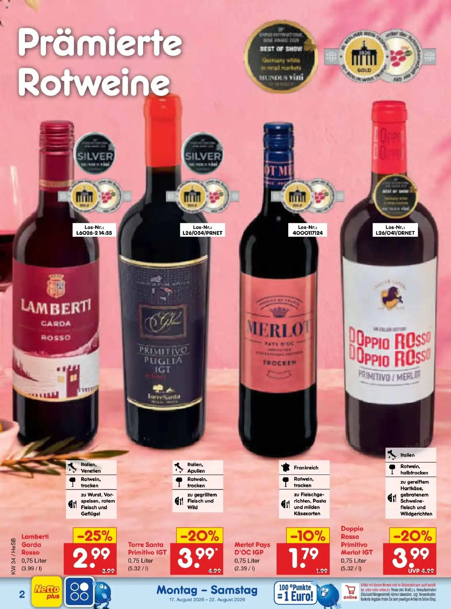 Netto Marken-Discount Prospekt Kröpelin – gültig ab 17.08.2026 | Seite: 42 | Produkte: Merlot, Pasta, Fleisch