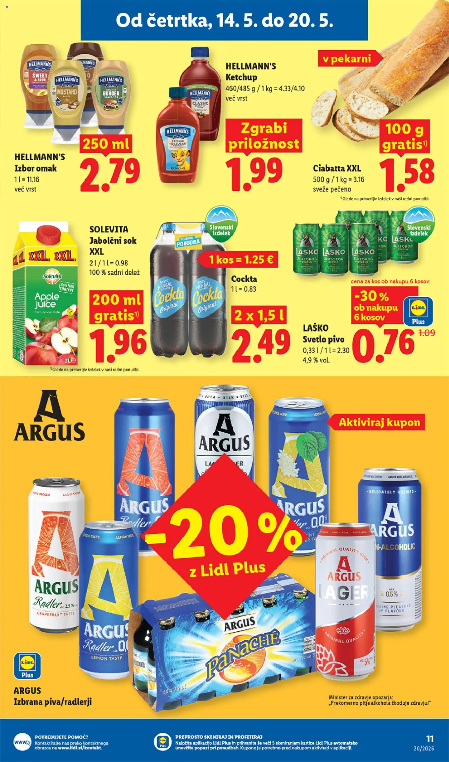 Novi Lidl katalog ponudbe – veljaven od 14.05.2026 | Stran: 19 | Izdelki: Kos, Ciabatta, Radler, Sok