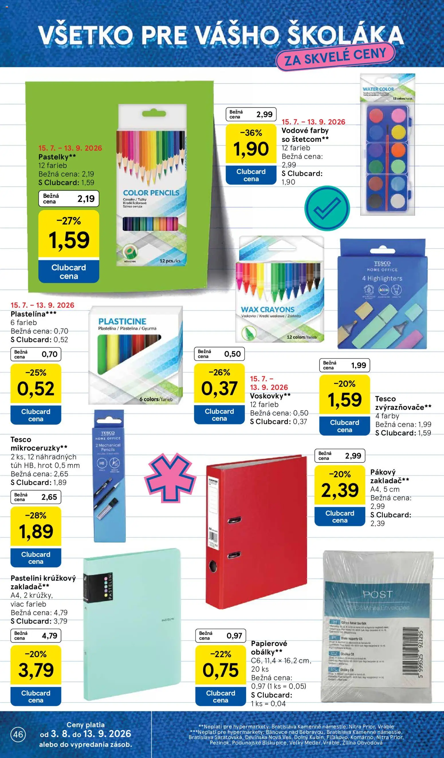 Nové Tesco akcie – leták je platný od 12.08.2026 | Strana: 46 | Produkty: Filé, Pastelky