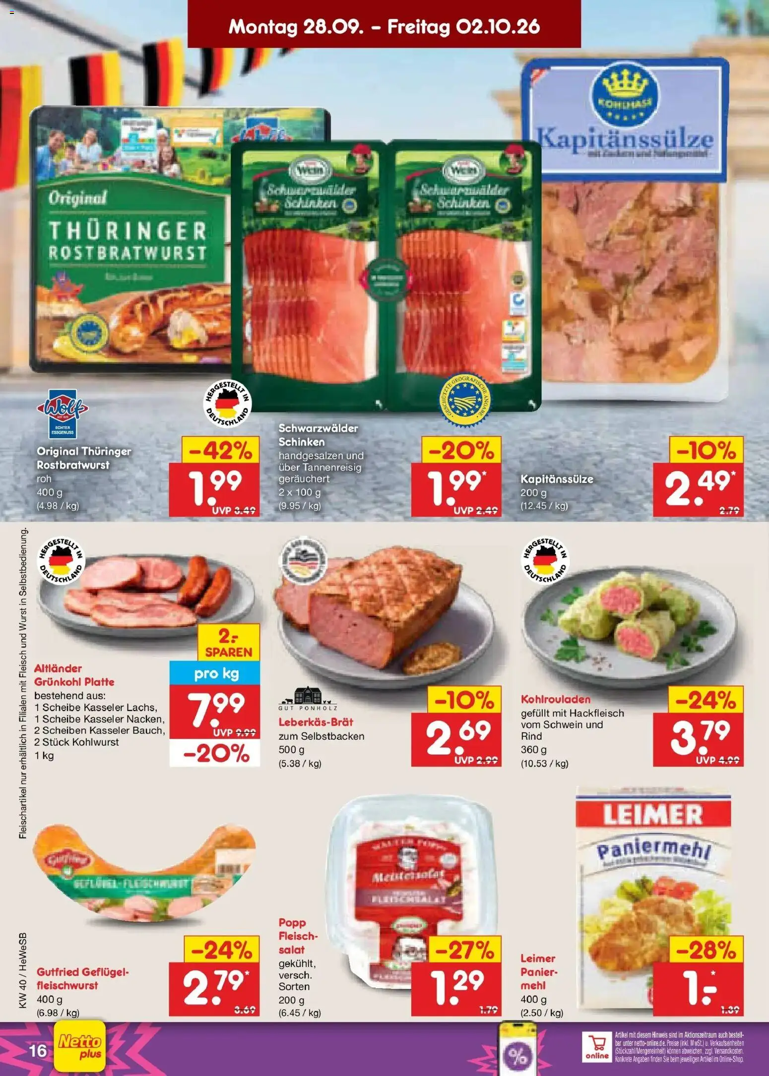 Netto Marken-Discount Prospekt Hamburg – gültig ab 28.09.2026 | Seite: 22 | Produkte: Schinken, Wein, Fleisch, Hackfleisch
