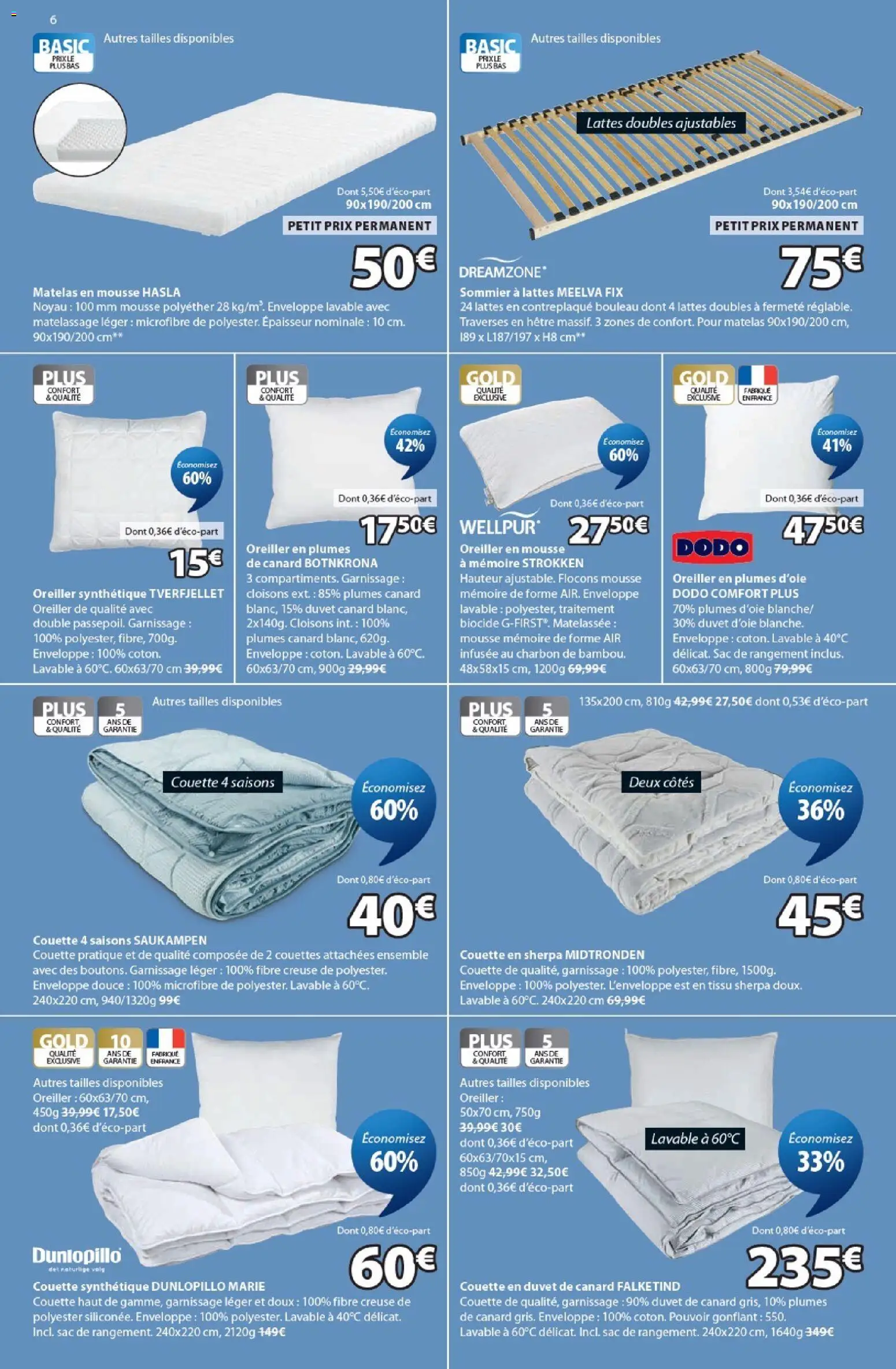 {H1} | Page: 6 | Produits: Matelas, Sommier, Dodo, Couette