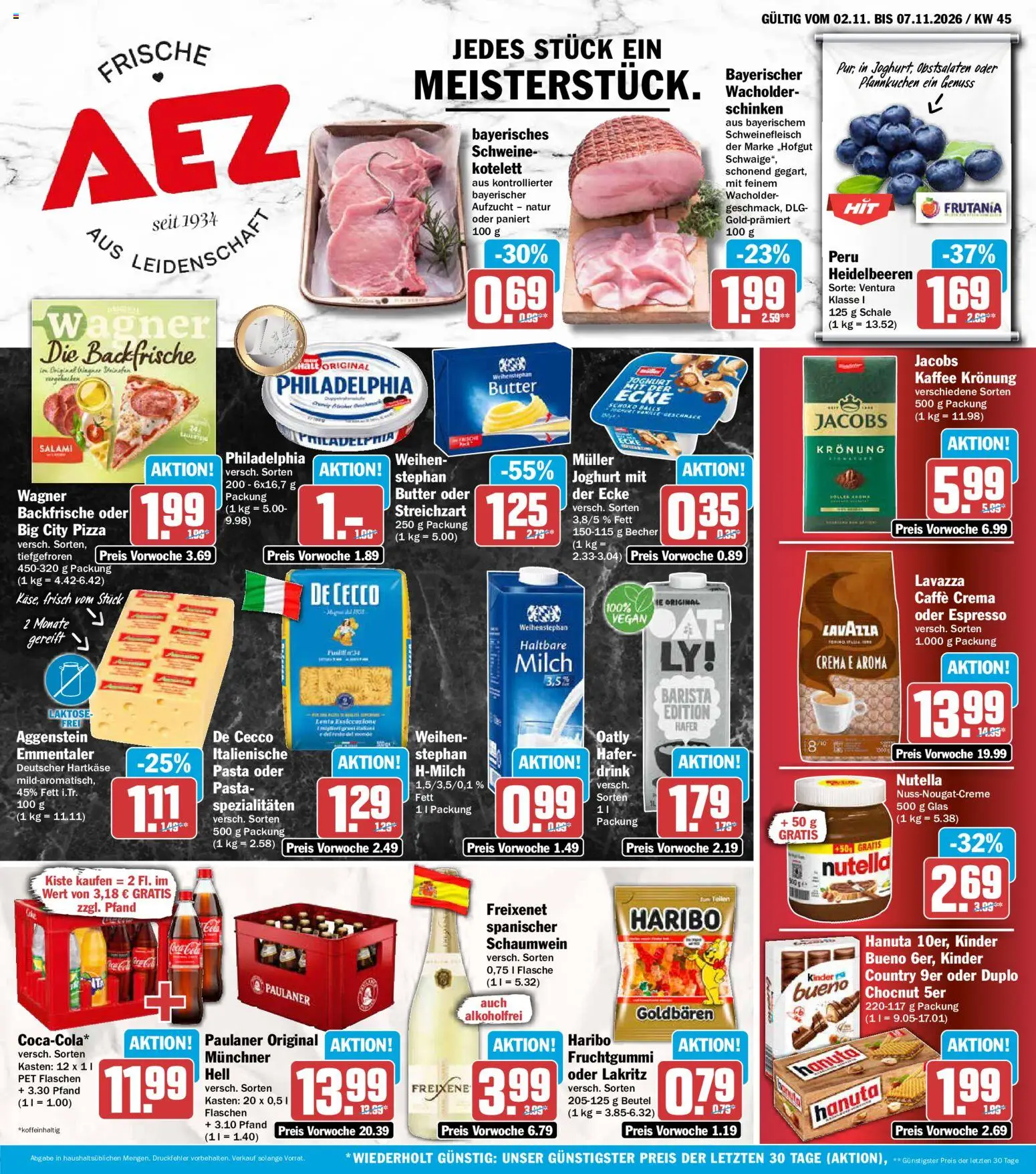 AEZ Prospekt – gültig ab 02.11.2026 | Seite: 1 | Produkte: Haribo, Schinken, Schweinefleisch, Paulaner