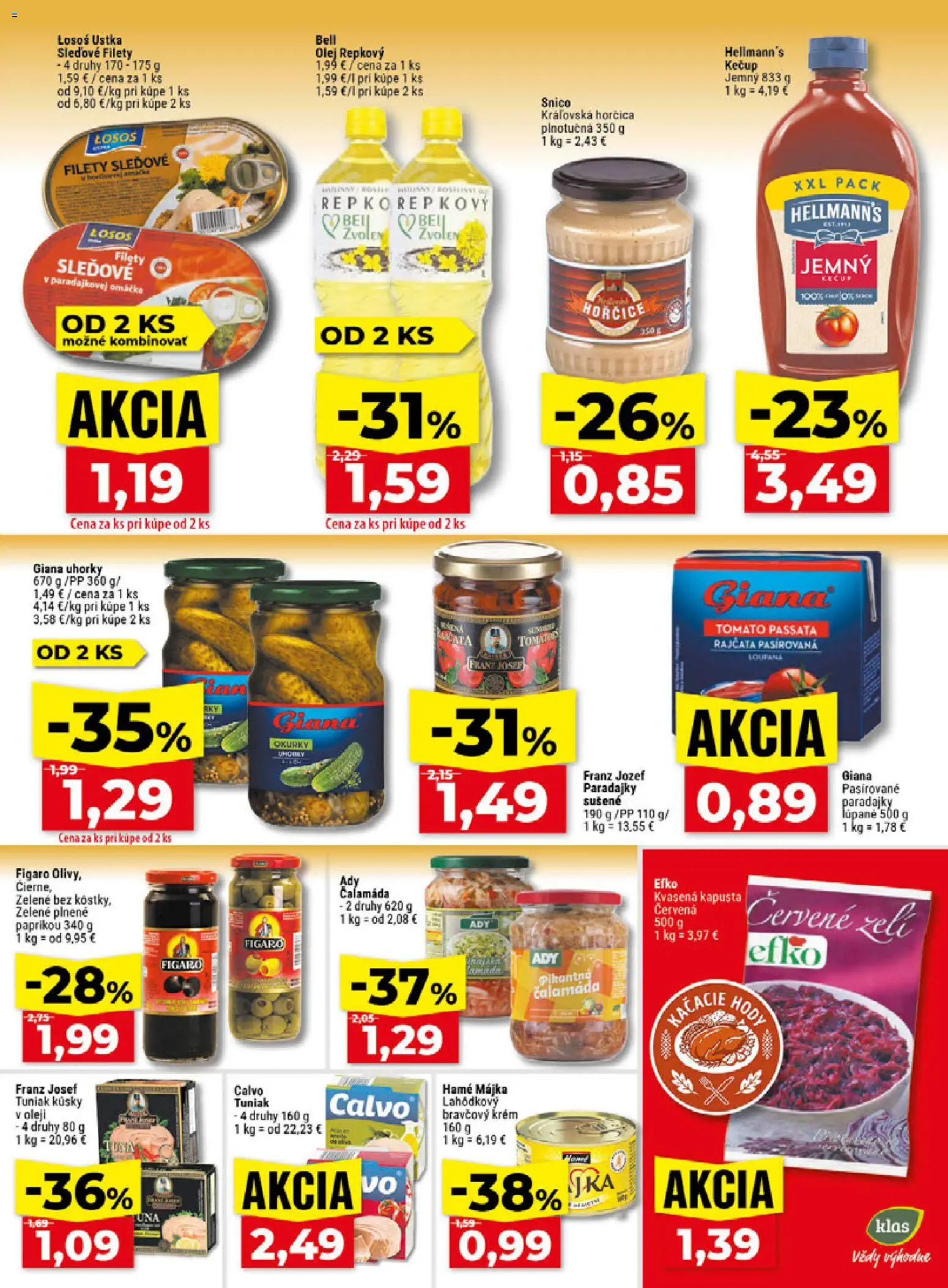 Nové Klas akcie – leták je platný od 19.10.2026 | Strana: 16 | Produkty: Tuniak, Krém, Omáčka, Uhorky
