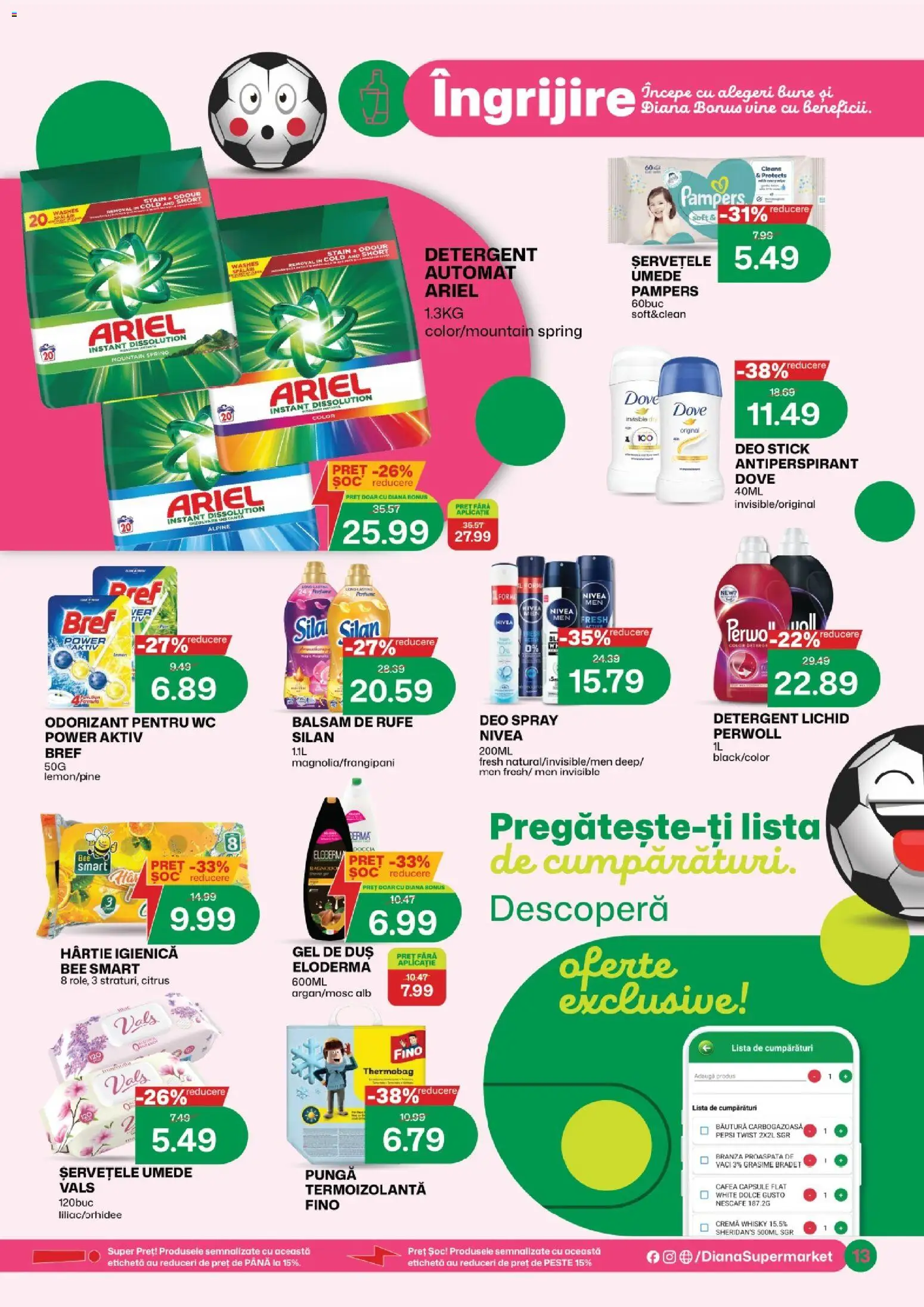 Noul catalog Diana – valabil de la 01.06.2026 | Pagină: 13 | Produse: Pungă, Balsam, Detergent, Balsam de rufe
