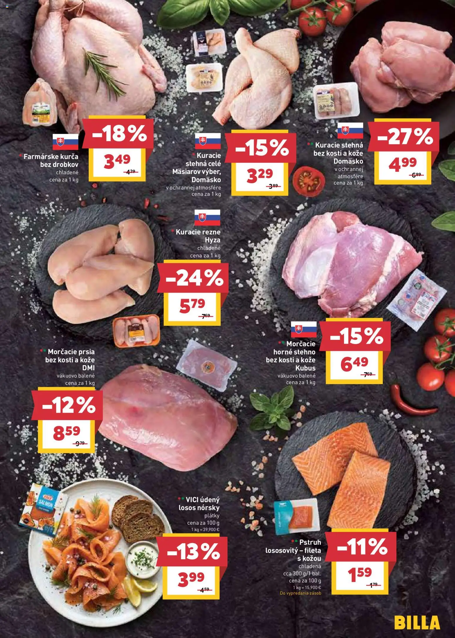 Nové Billa akcie – leták je platný od 12.08.2026 | Strana: 5 | Produkty: Pstruh, Morčacie prsia, Kuracie stehná, Losos