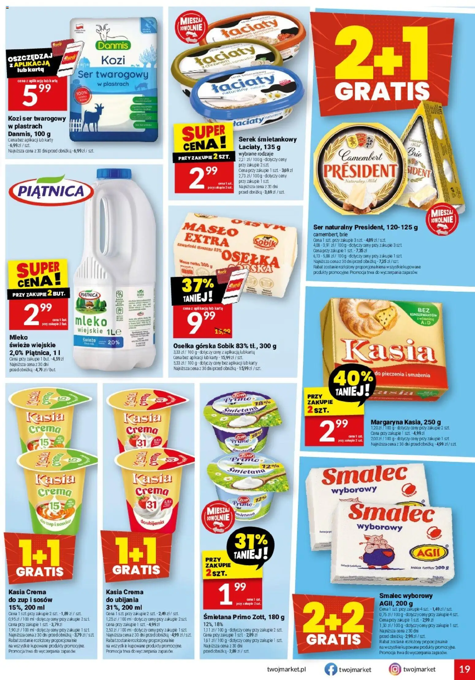Twój Market gazetka od 02.09.2026 | Strona: 19 | Produkty: Osełka, Margaryna, Mleko, Śmietana
