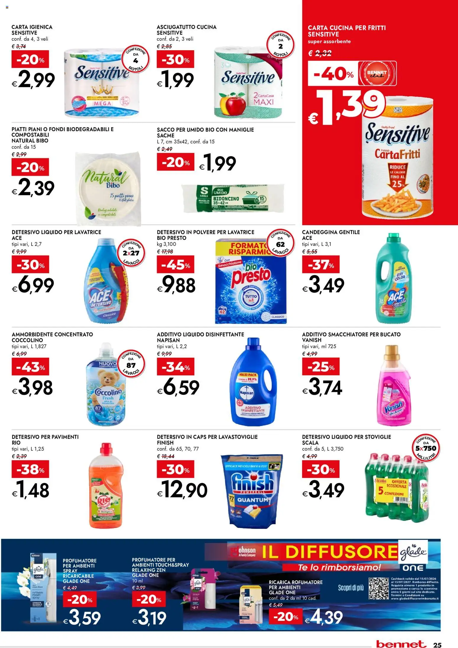 Volantino bennet del 10/09/2026 | Pagina: 25 | Prodotti: Detersivo in polvere, Piatti, Lavastoviglie, Asciugatutto