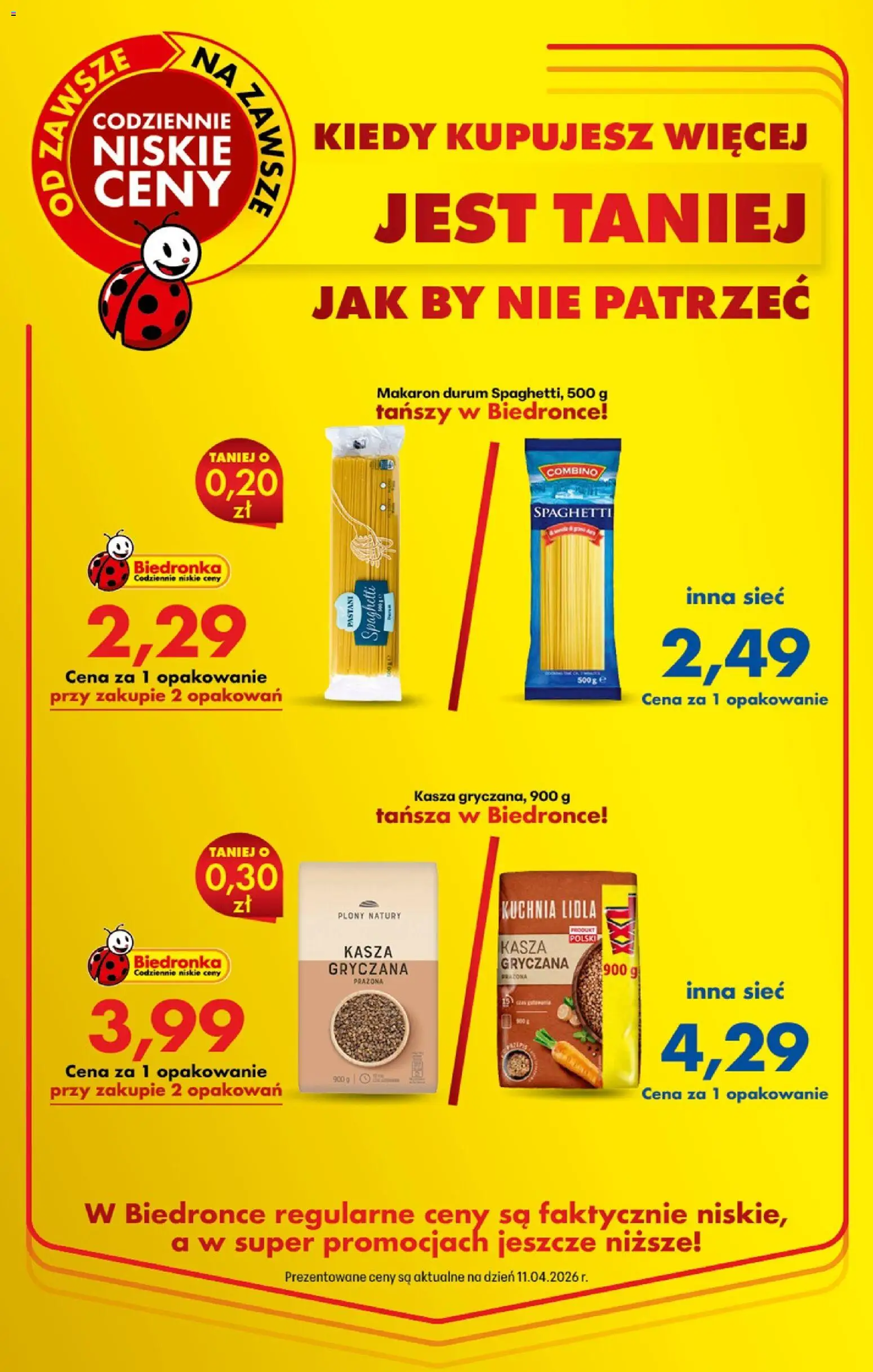 Biedronka gazetka od poniedziałku od 20.04.2026 | Strona: 4 | Produkty: Kasza, Makaron durum, Kasza gryczana, Makaron