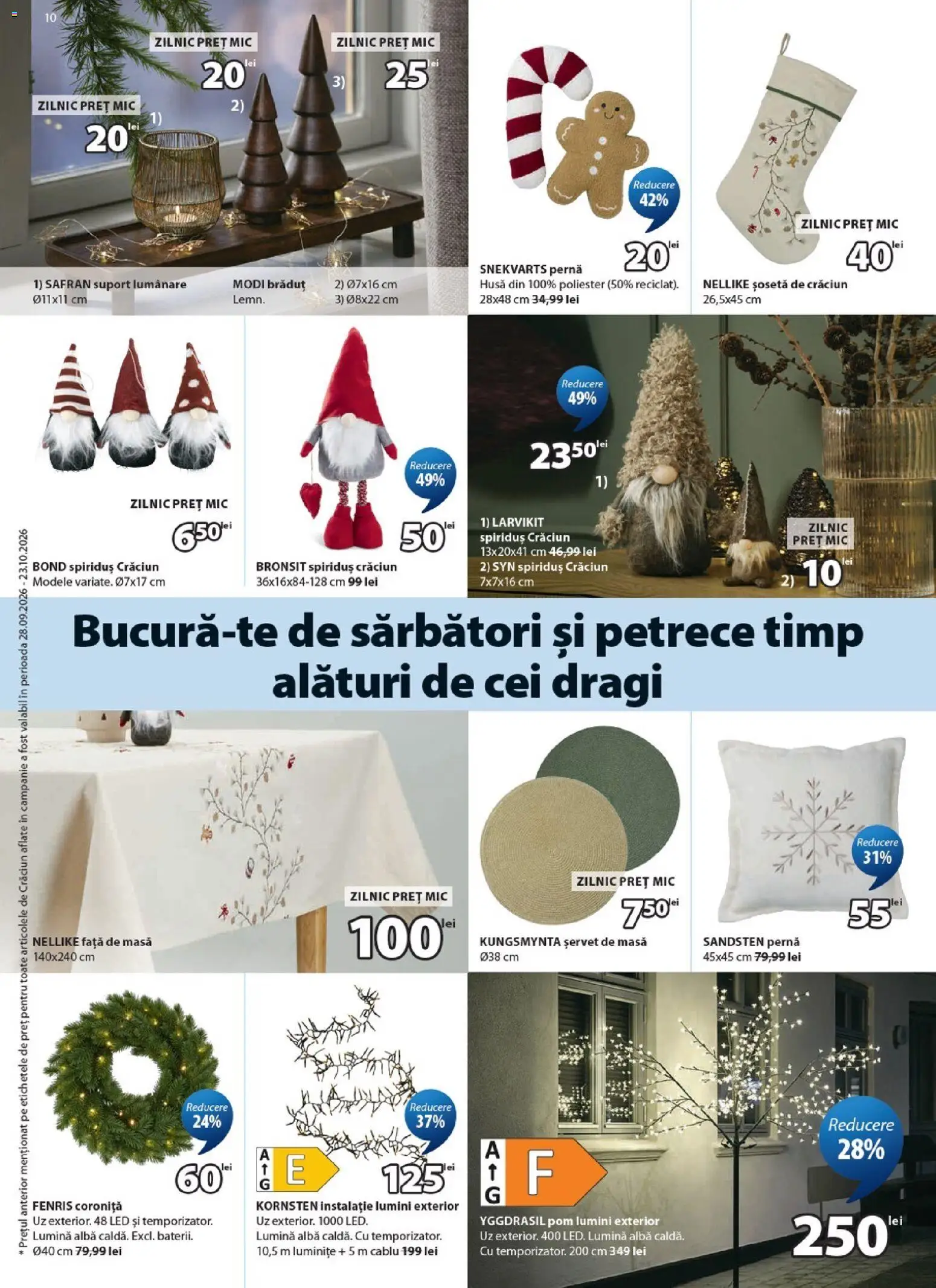 Noul catalog JYSK – valabil de la 24.10.2026 | Pagină: 10 | Produse: Lumină, Alba, Față de masă, Lumânare