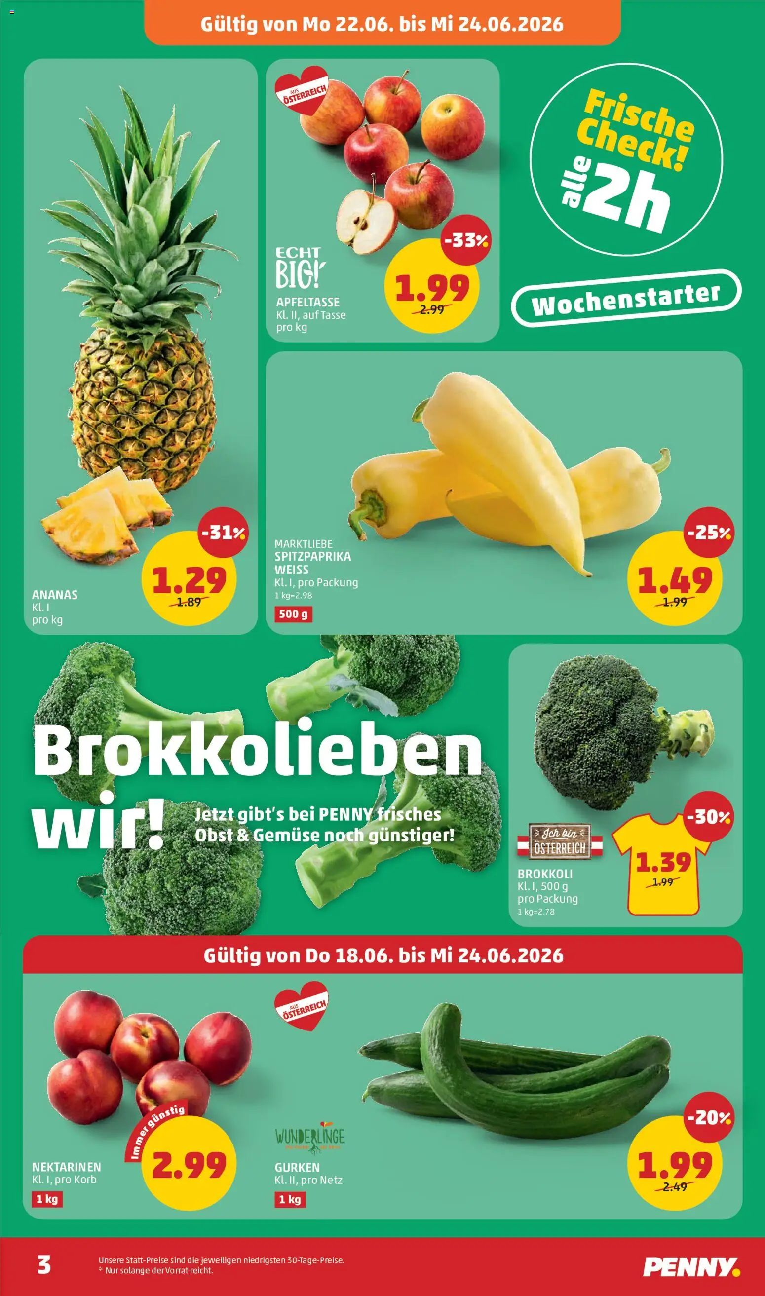 Penny Markt Schmankerl Post gültig ab 18.06.2026 | Seite: 3 | Produkte: Gurken, Gemüse, Obst, Ananas