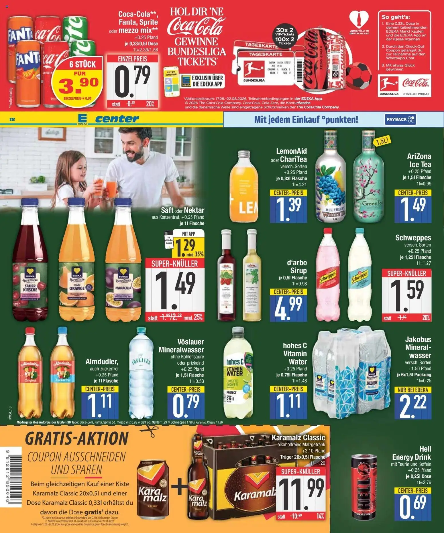 E center Prospekt München (ab 17.08.2026) zum Blättern | Seite: 18 | Produkte: Energy, Schweppes, Mineralwasser, Wasser