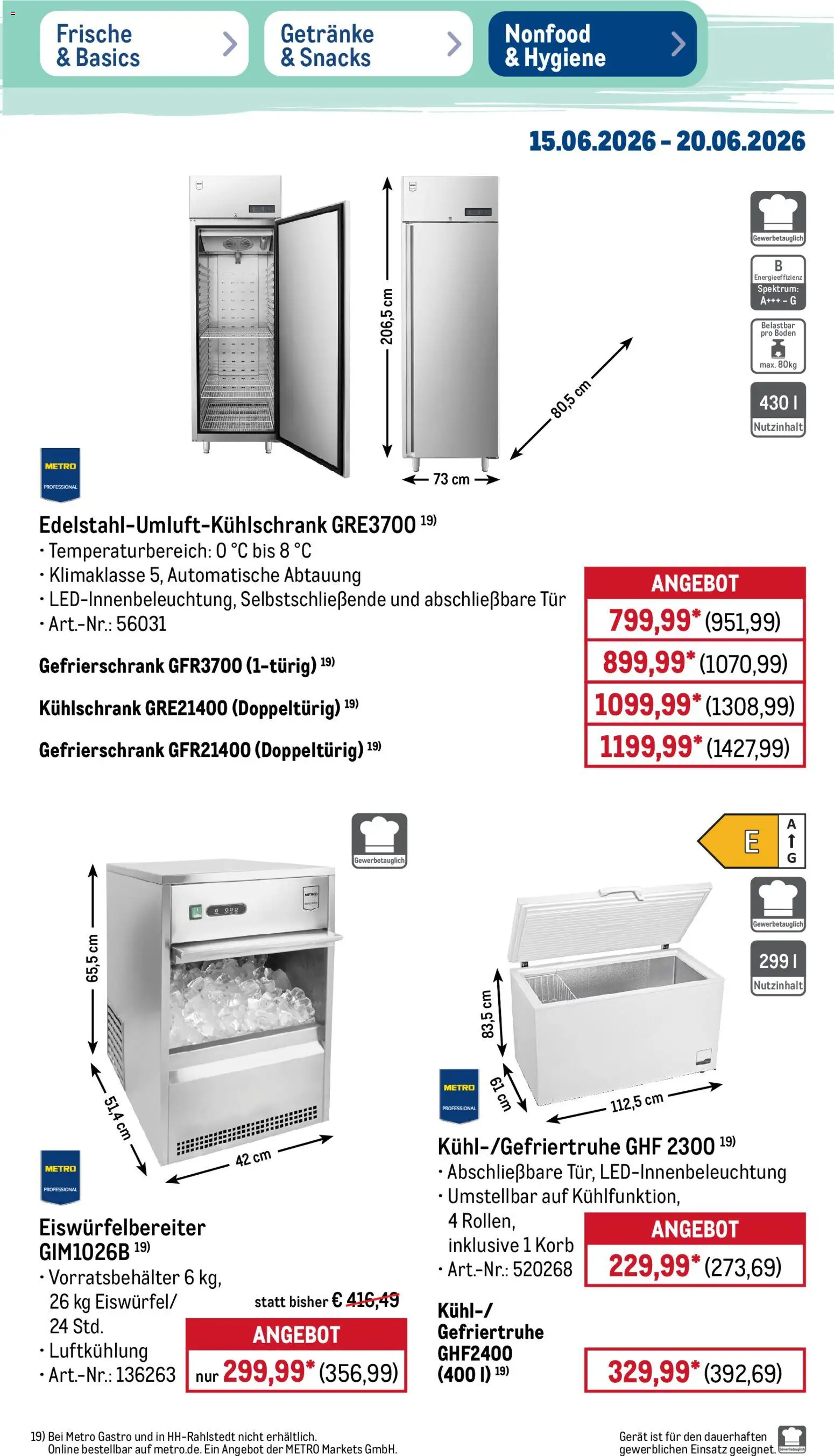 Metro Non Food & Hygiene – gültig ab 15.06.2026 | Seite: 9 | Produkte: Gefrierschrank, Korb, Tür, Gefriertruhe