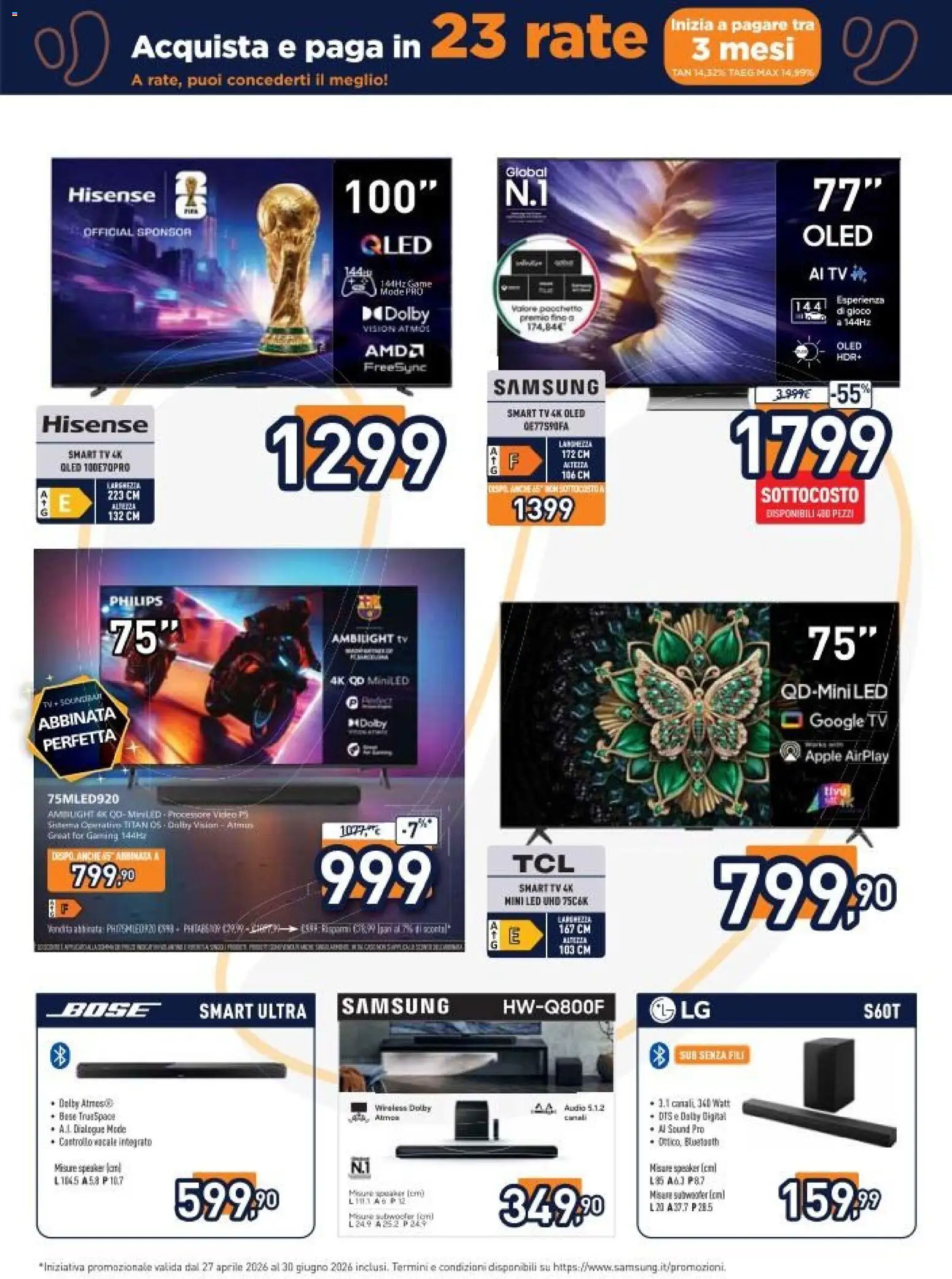 Volantino Unieuro del 22.05.2026 | Pagina: 2 | Prodotti: TV, Audio, Gioco, Samsung