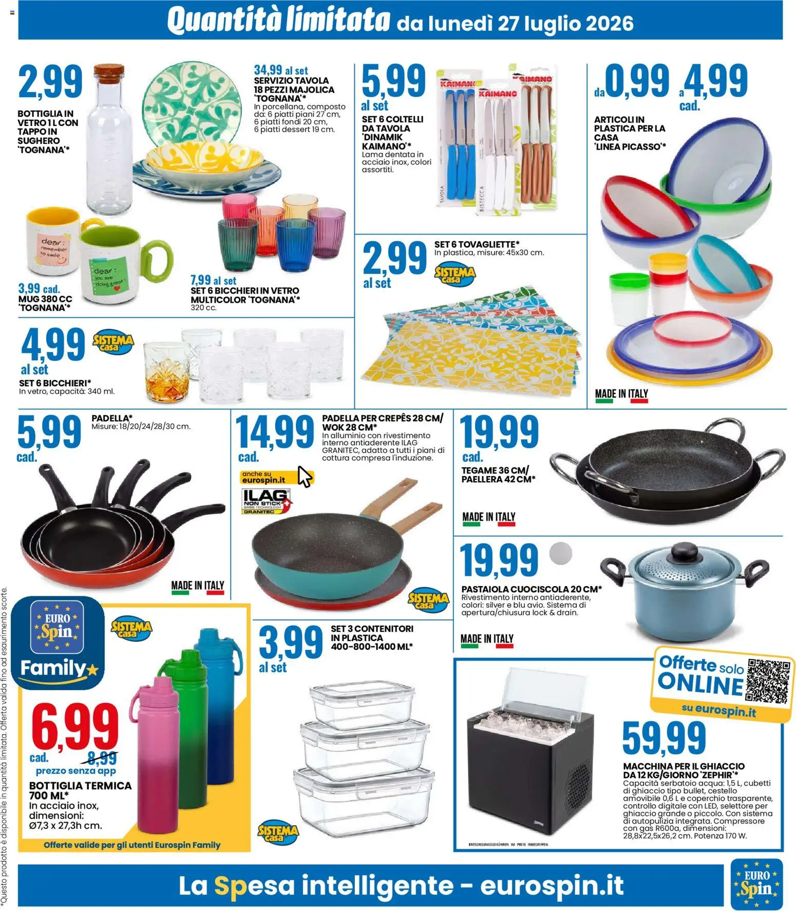 Volantino Eurospin del 27/07/2026 | Pagina: 15 | Prodotti: Coperchio, Acqua, Bottiglia, Bistecca