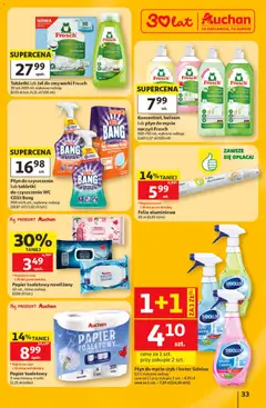 Pogląd oferty "Auchan gazetka - 30 Lat Hipermarket" - ważna od 11.06.2026 | Strona: 33 | Produkty: Płyn do mycia szyb, Papier toaletowy, Rolki, Płyn do mycia naczyń