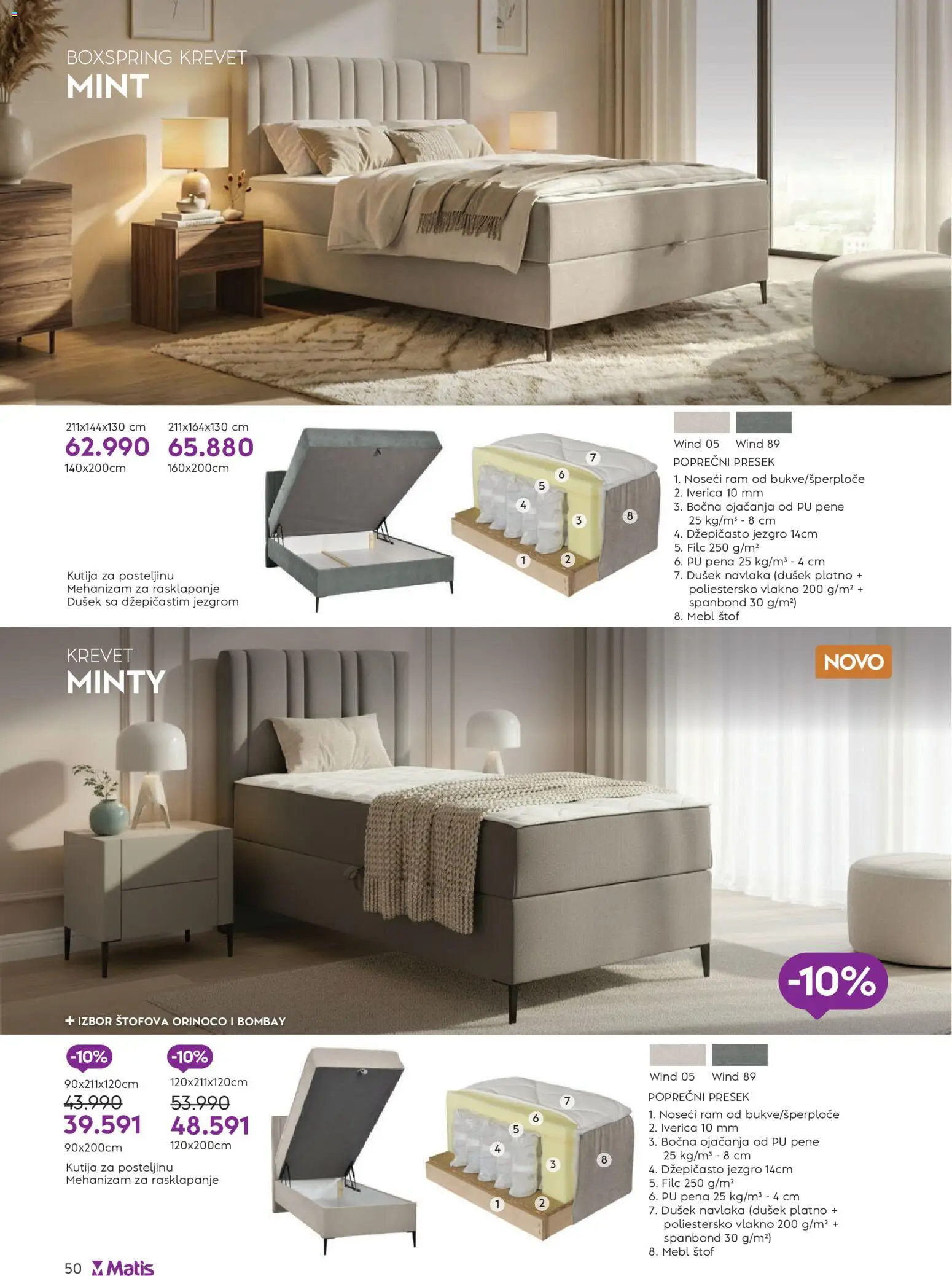 Matis katalog - važi od 01.01.2026 | Strana: 50 | Proizvode: Krevet, Dušek, Pena, Kutija