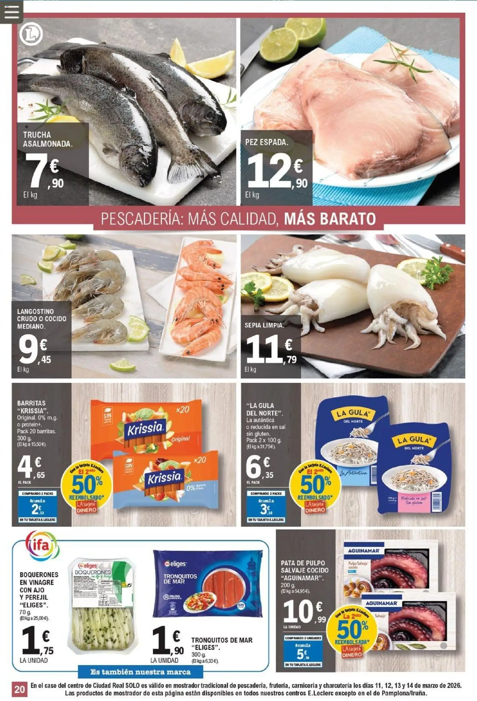E.Leclerc folleto │ válido desde el 11/03/2026 | Página: 20 | Productos: Δεξαμενή, Langostino