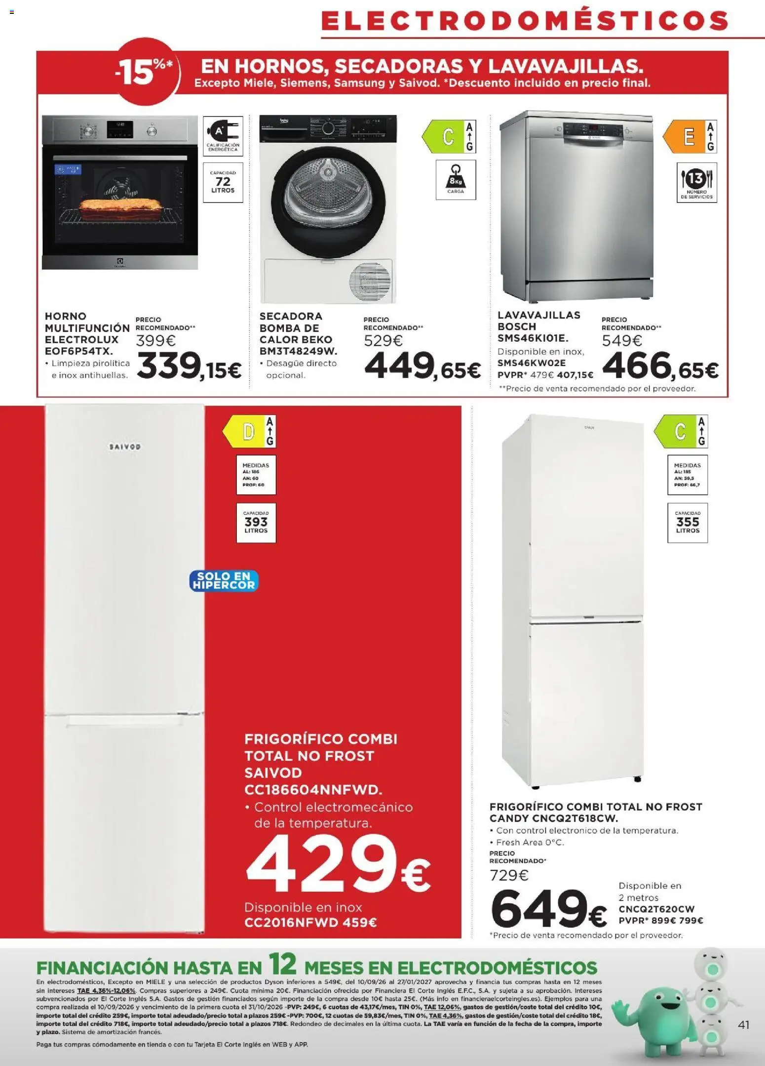 Hipercor catálogo │ válido desde el 10/09/2026 | Página: 41 | Productos: Secadora, Horno, Lavavajillas, Combi