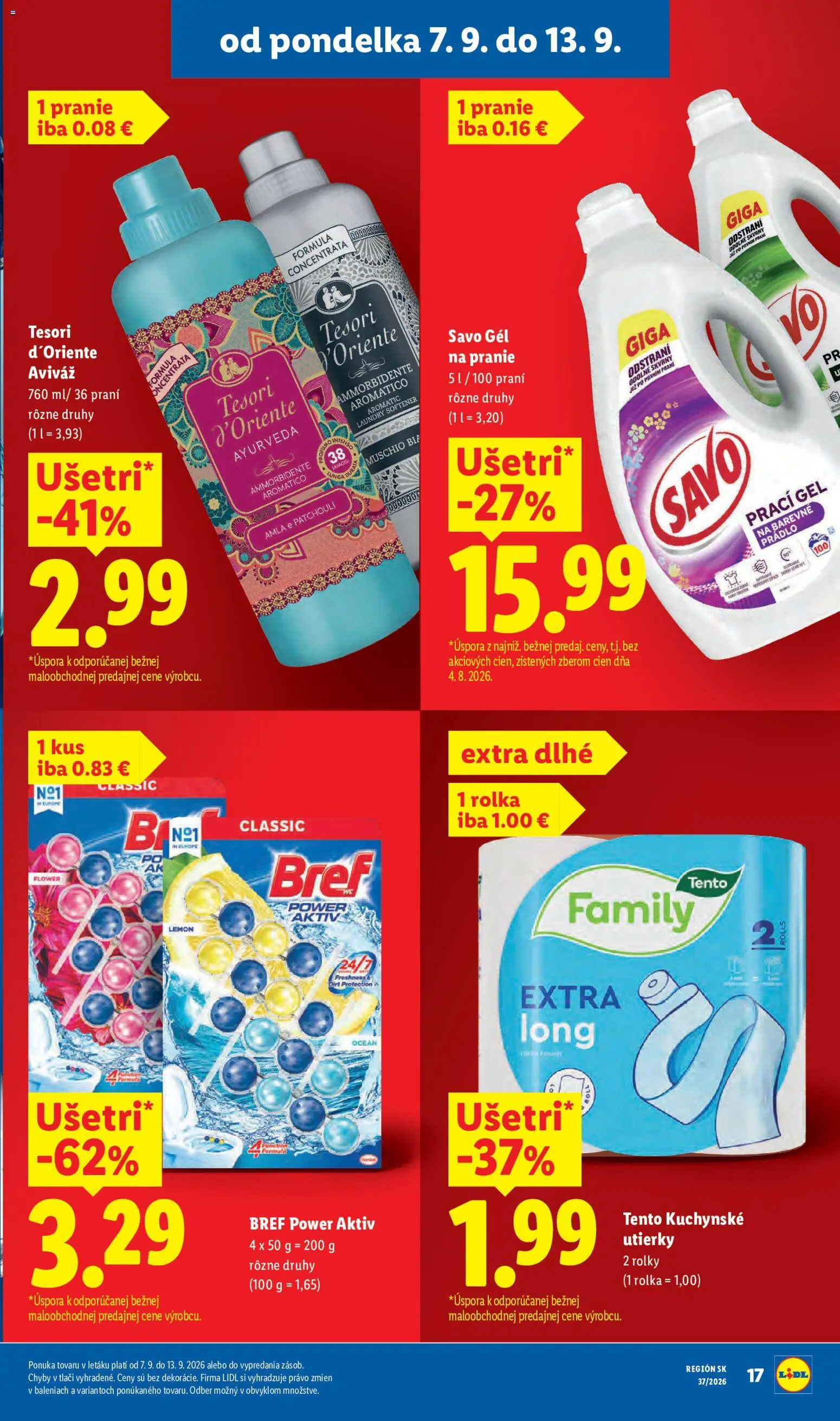 Nové Lidl akcie – leták je platný od 07.09.2026 | Strana: 19 | Produkty: Gél na pranie, Prací gél, Aviváž, Utierky