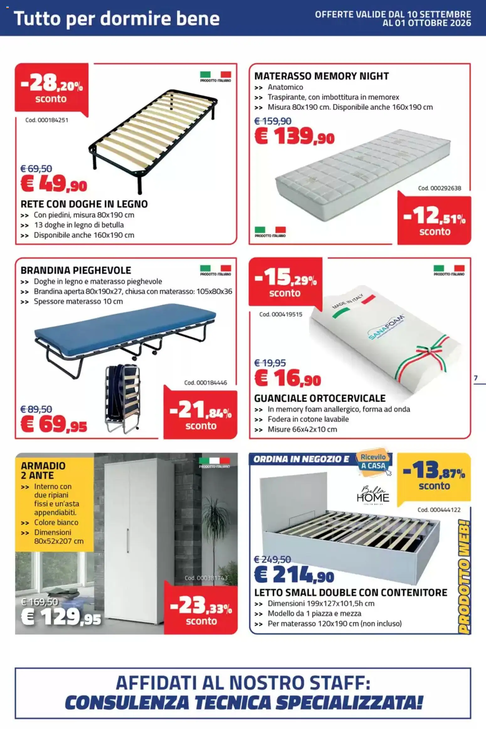 Volantino Eurobrico del 10/09/2026 | Pagina: 7 | Prodotti: Letto, Materasso, Armadio, Guanciale