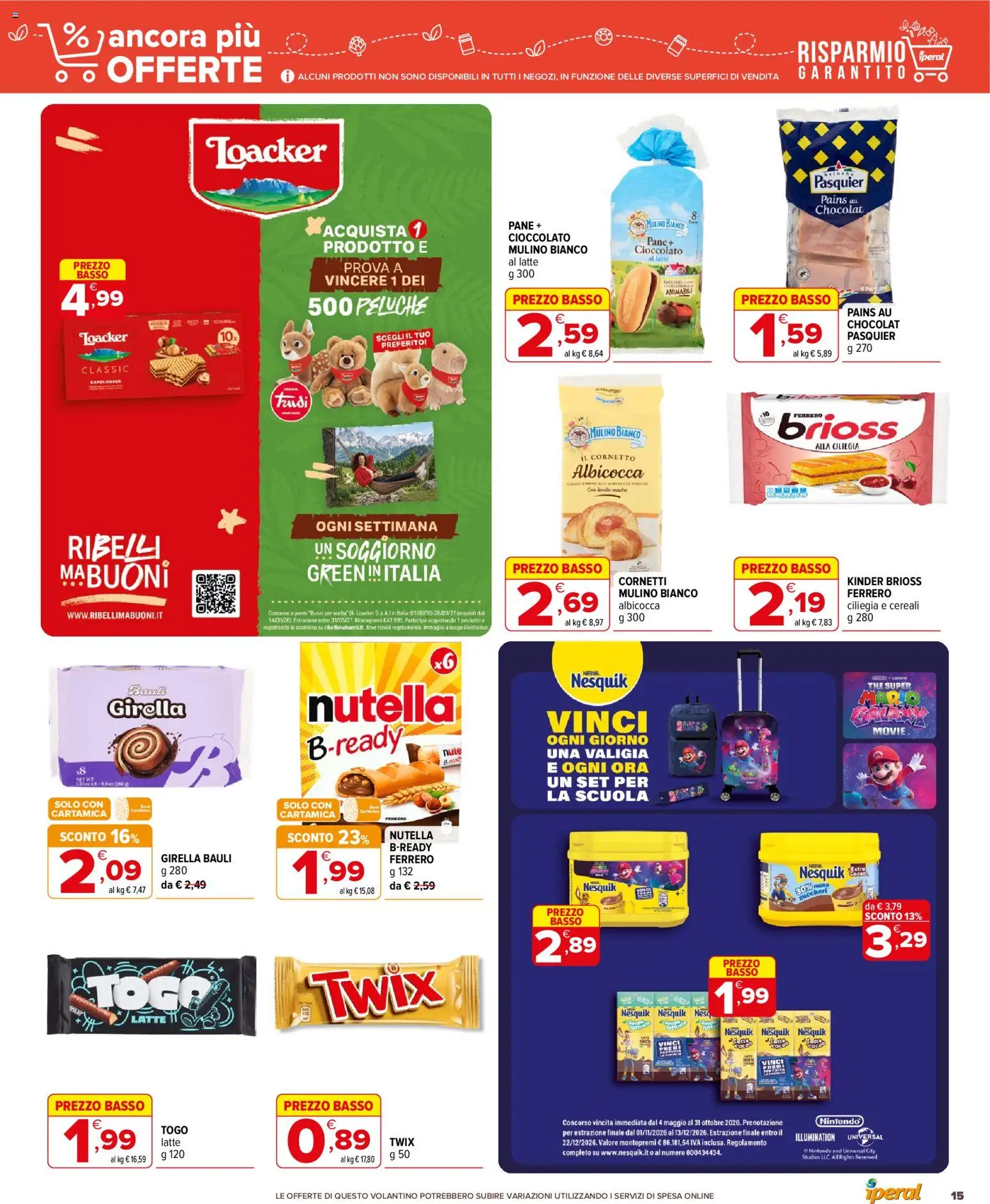 Volantino Iperal del 28/10/2026 | Pagina: 15 | Prodotti: Cioccolato, Cereali, Valigia, Basso
