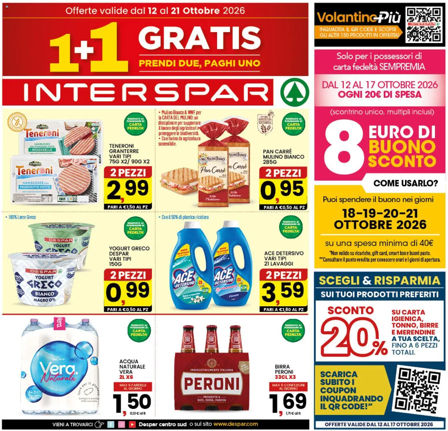 Volantino Interspar del 12/10/2026 | Pagina: 1 | Prodotti: Prosciutto Cotto, Acqua, Latte, Hamburger