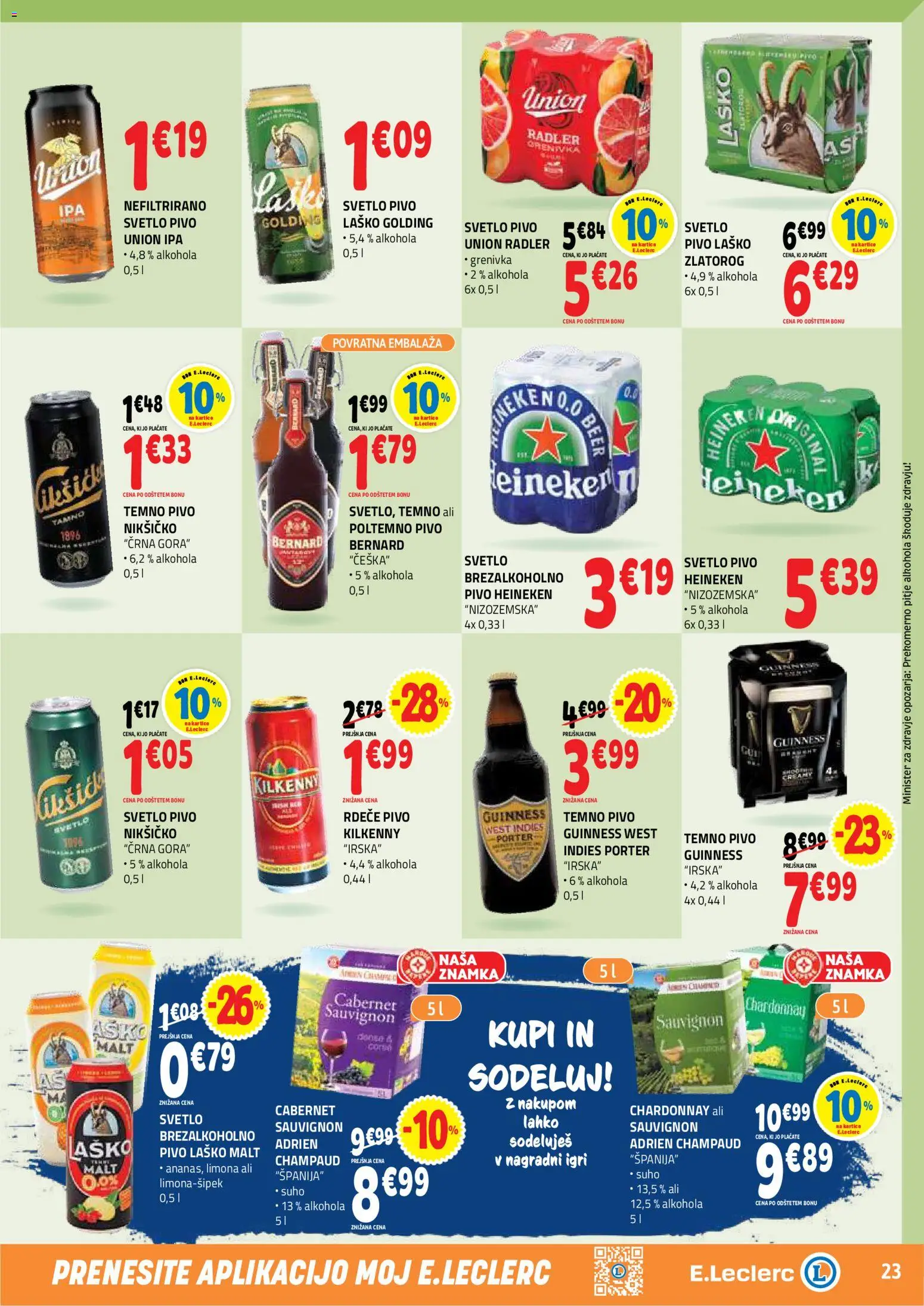 Novi E.leclerc katalog ponudbe – veljaven od 09.09.2026 | Stran: 23 | Izdelki: Heineken, Radler, Grenivka, Limona