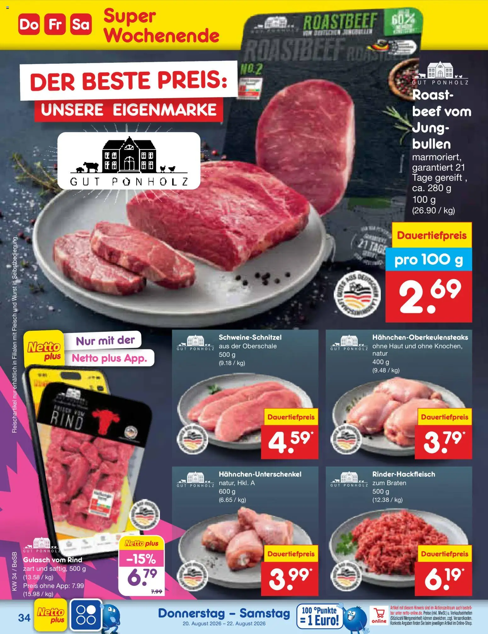 Netto Marken-Discount Prospekt – gültig ab 17.08.2026 | Seite: 52 | Produkte: Roastbeef, Gulasch, Wurst, Fleisch