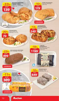 Auchan akciós újság - amely érvényes a következő dátumtól: 28.05.2026 | Oldal: 12 | Termékek: Túrós táska, Táska, Kenyér, Cukor