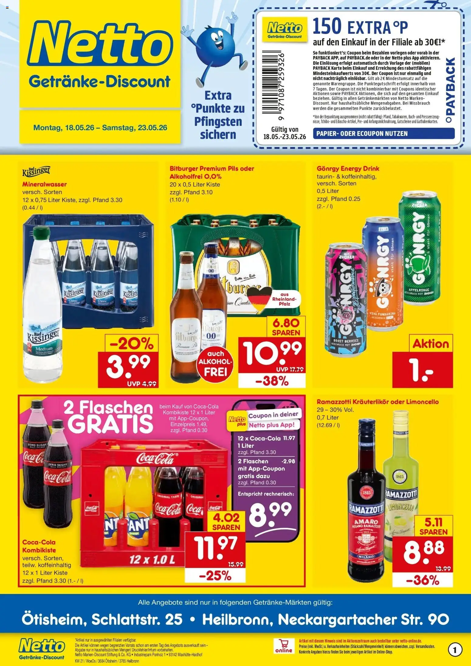 Netto Marken-Discount Prospekt Heilbronn	 – gültig ab 17.05.2026 | Seite: 1 | Produkte: Cola, Pils, Mineralwasser, Ramazzotti
