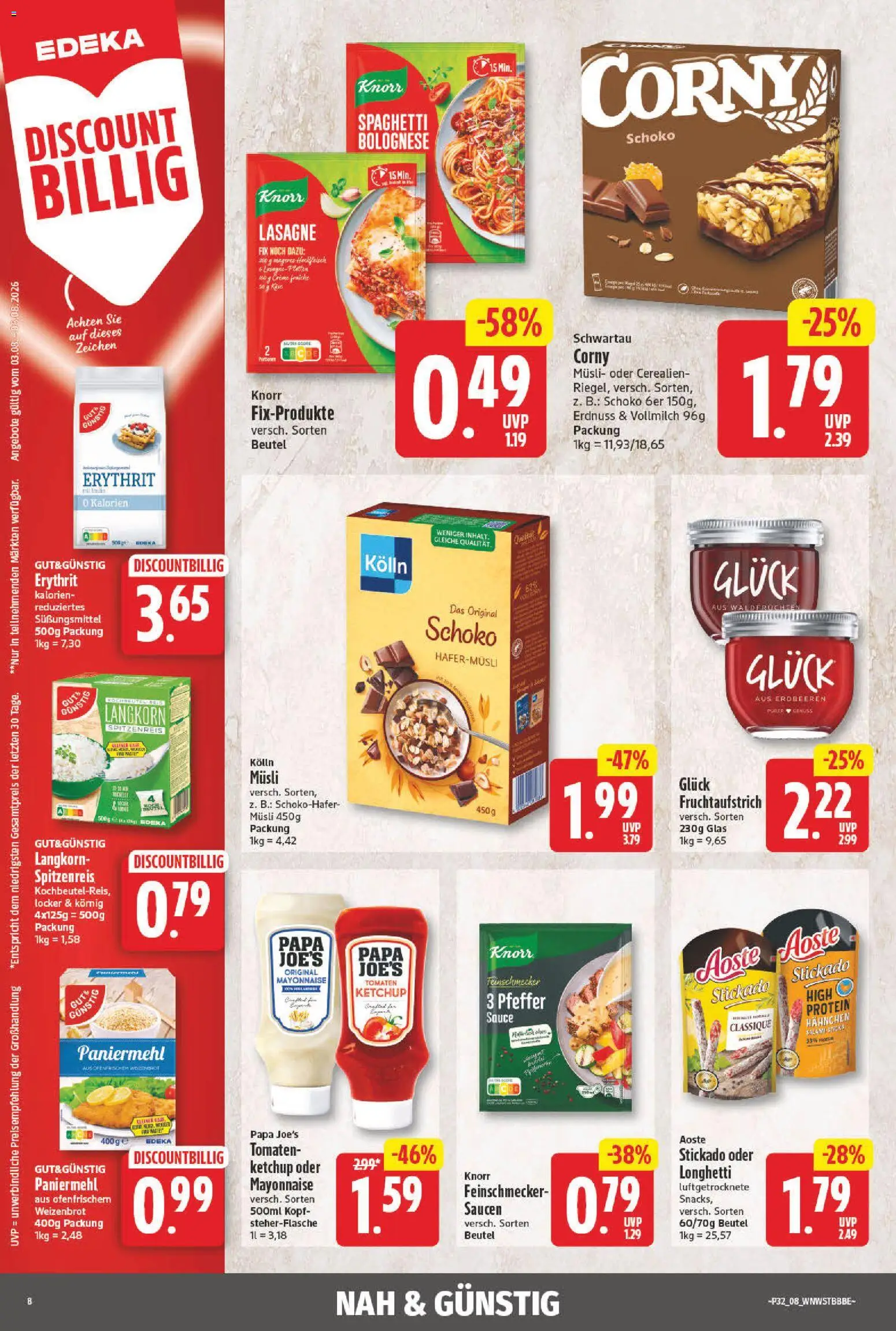 NP Discount Prospekt – gültig ab 03.08.2026 | Seite: 8 | Produkte: Hahnchen, Creme, Erdbeeren, Ketchup