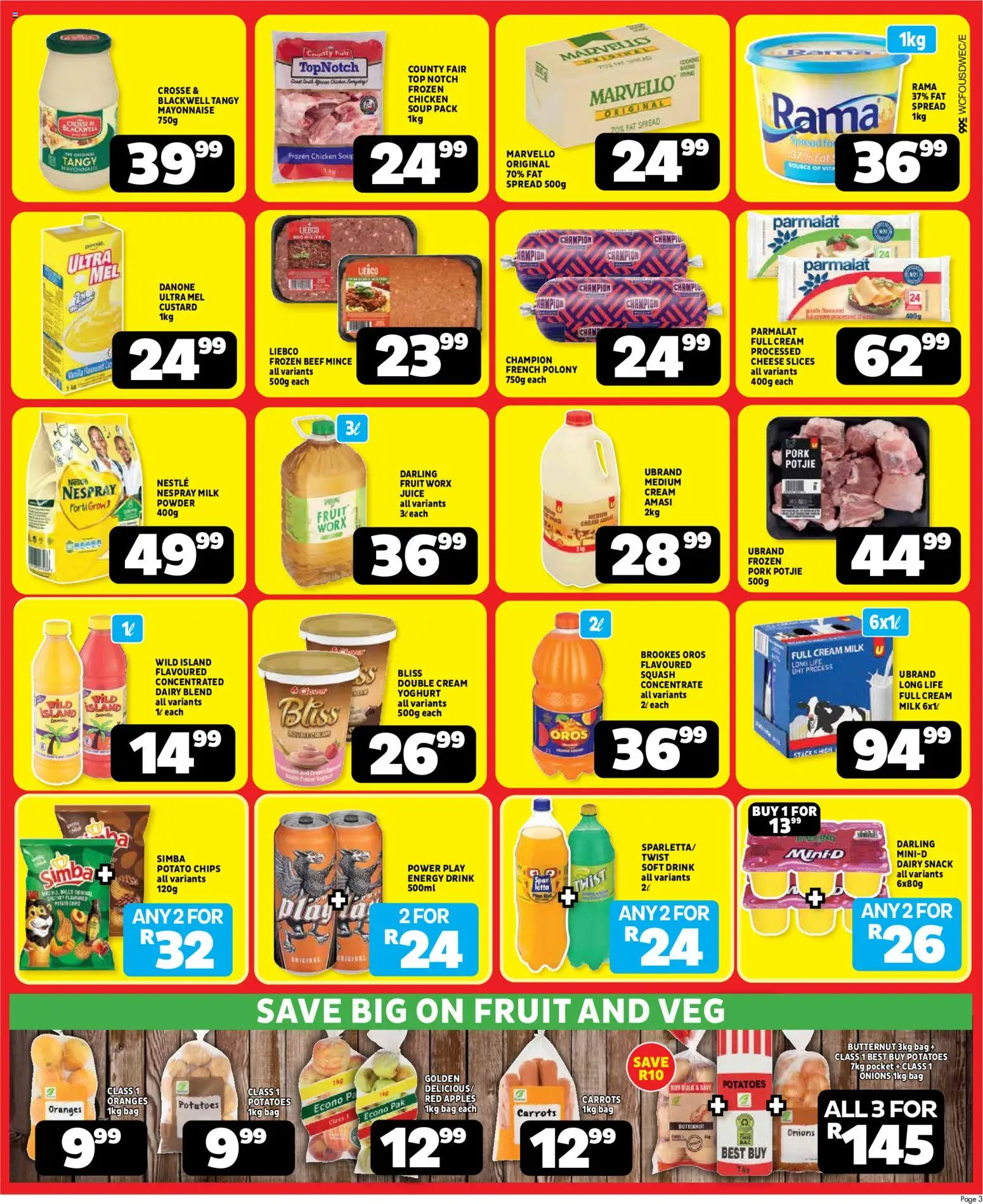 New Usave catalogue – valid from 20/07/2026 | Page: 3 | Products: Custard, Juice, Pork, Mayonnaise