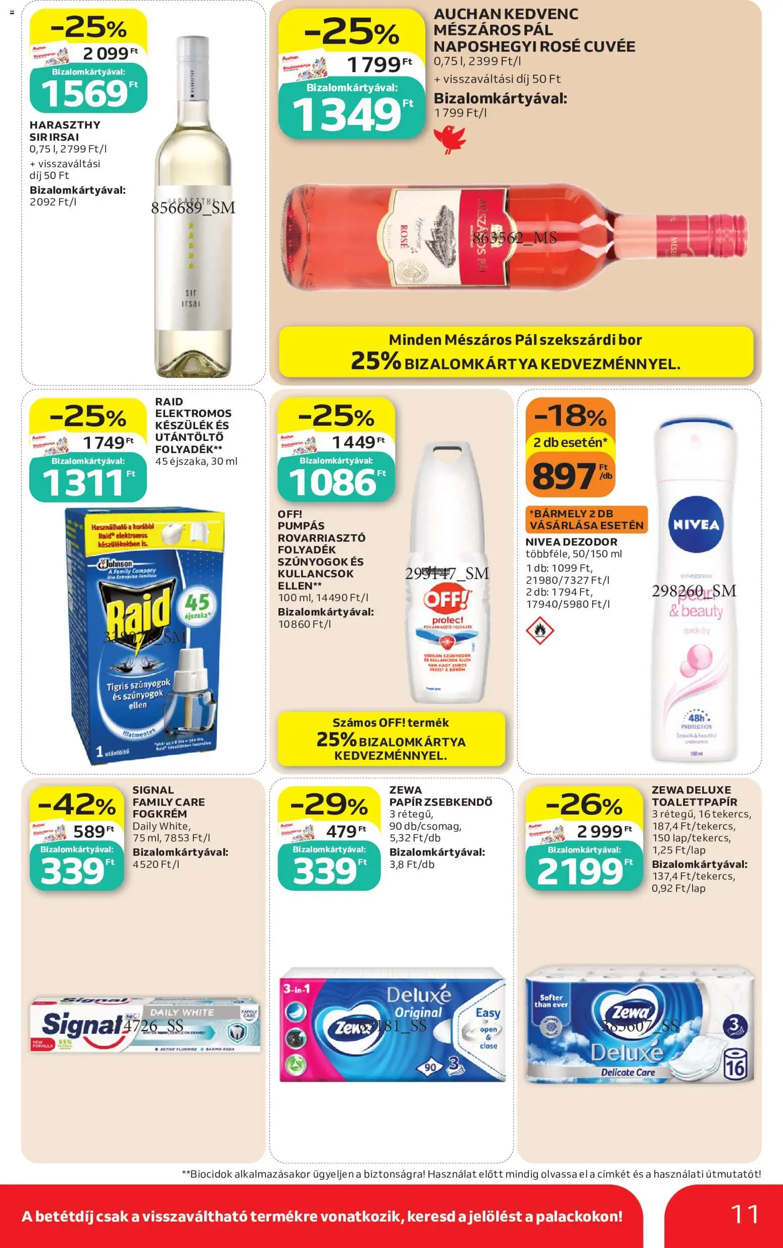 Auchan akciós ujság - amely érvényes a következő dátumtól: 28.05.2026 | Oldal: 11 | Termékek: Bor, Dezodor, Fogkrém