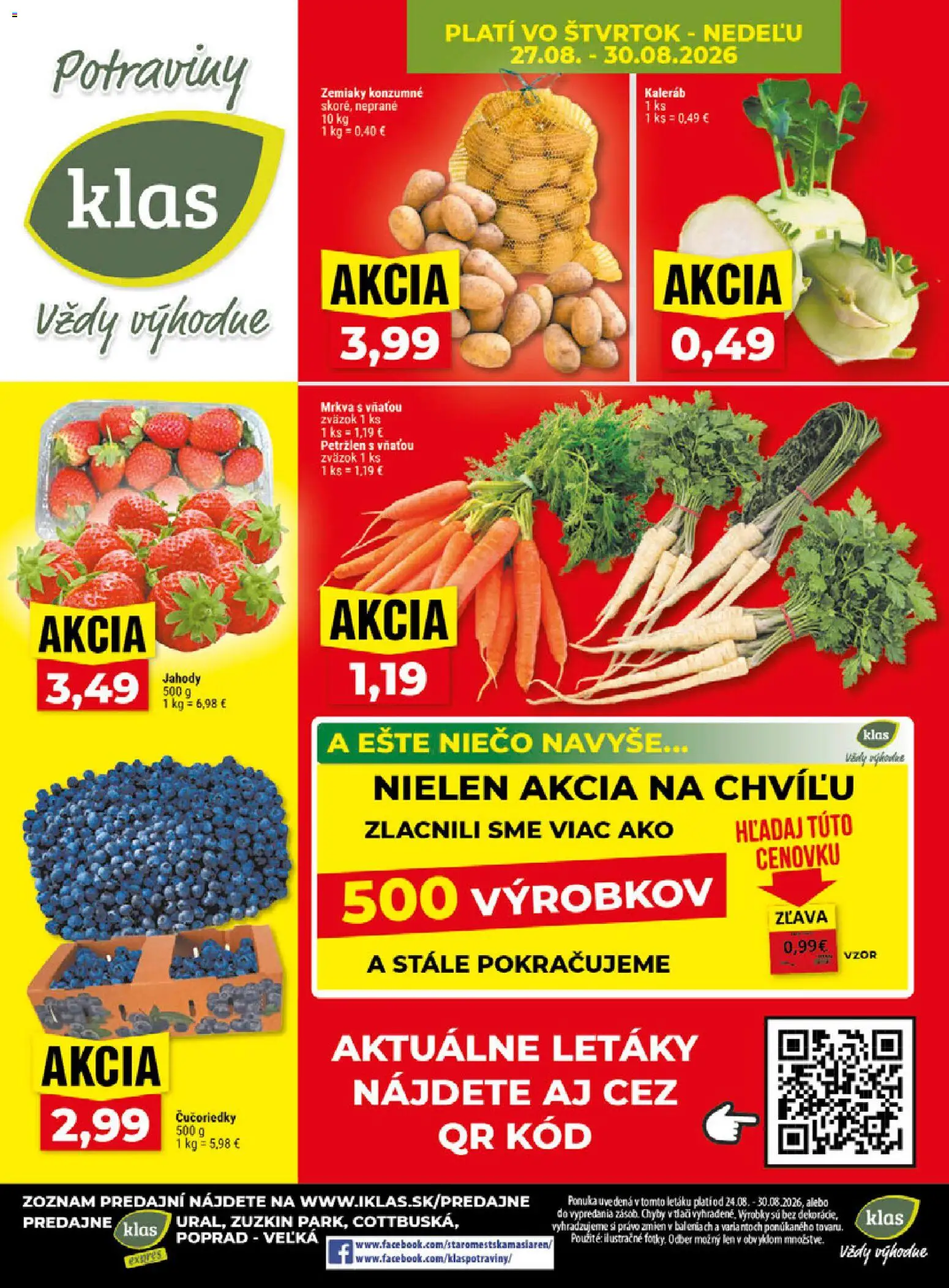 Nové Klas akcie – leták je platný od 24.08.2026 | Strana: 29 | Produkty: Čučoriedky, Jahody, Mrkva, Zemiaky