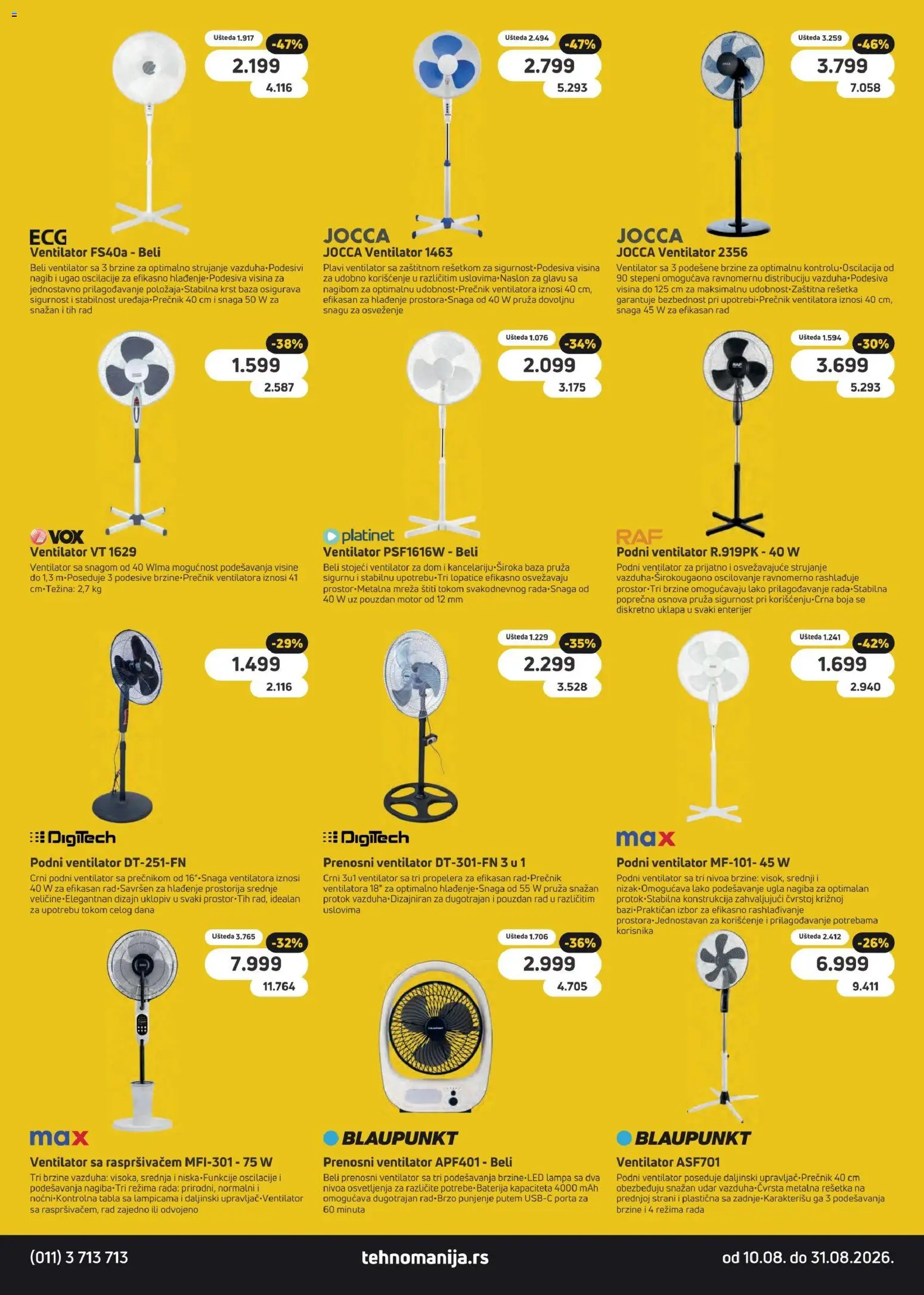 Tehnomanija katalog - važi od 10.08.2026 | Strana: 5 | Proizvode: Stojeći ventilator, Rešetka, Baterija, Lampa