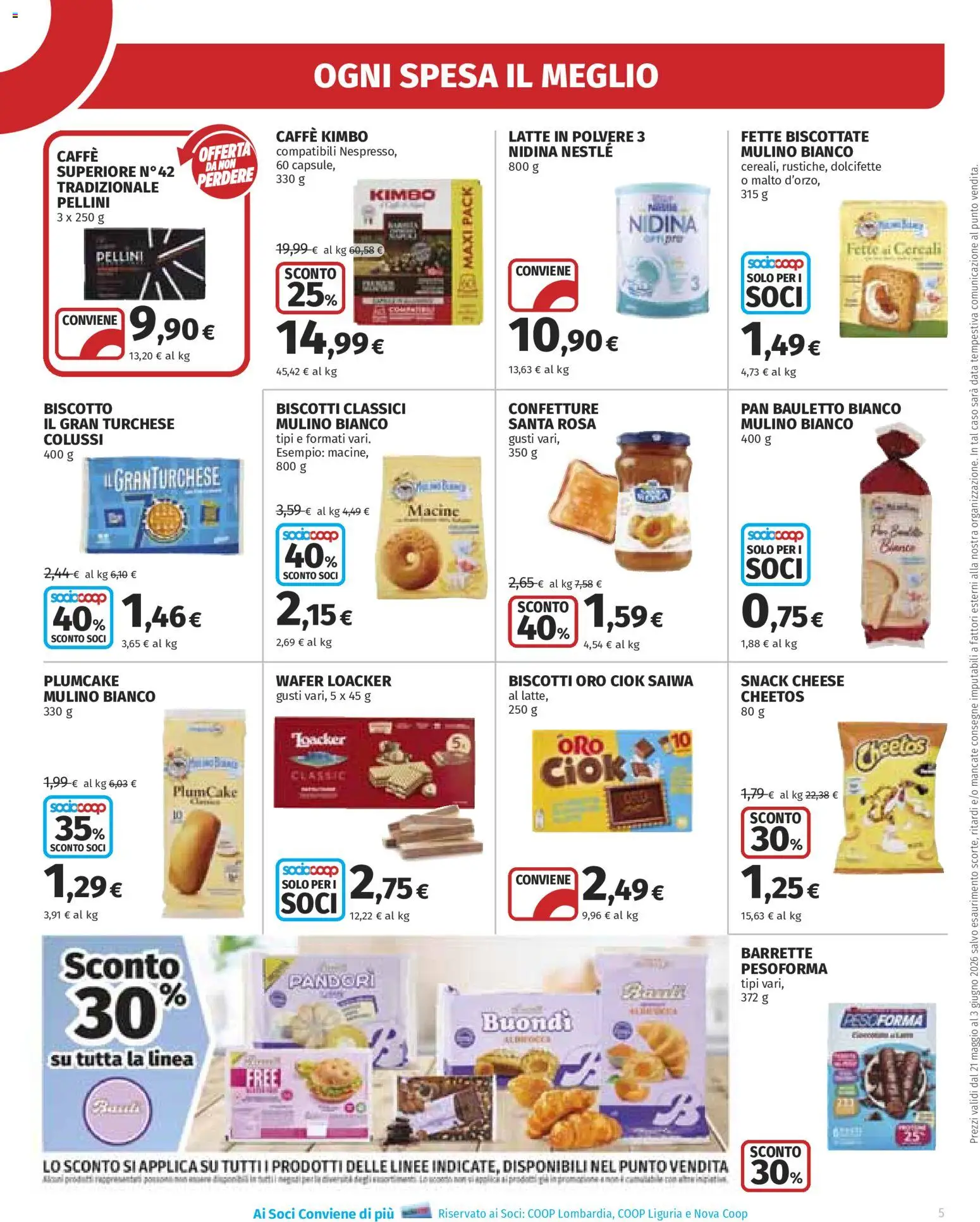 Volantino Ipercoop del 21.05.2026 | Pagina: 5 | Prodotti: Caffè, Cereali, Biscotti, Latte