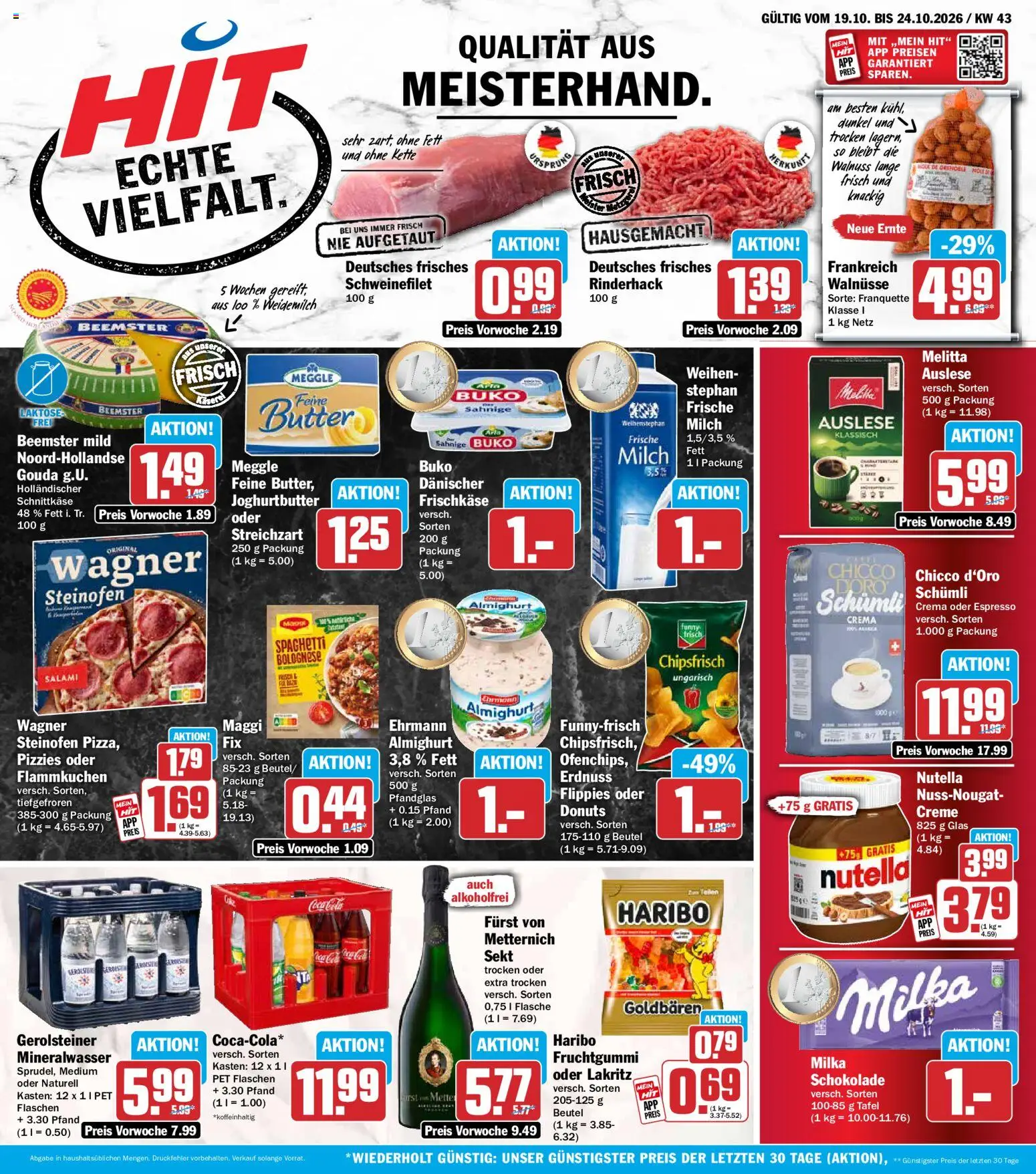 HIT Prospekt – gültig ab 19.10.2026 | Seite: 1 | Produkte: Walnüsse, Coca cola, Mineralwasser, Nutella