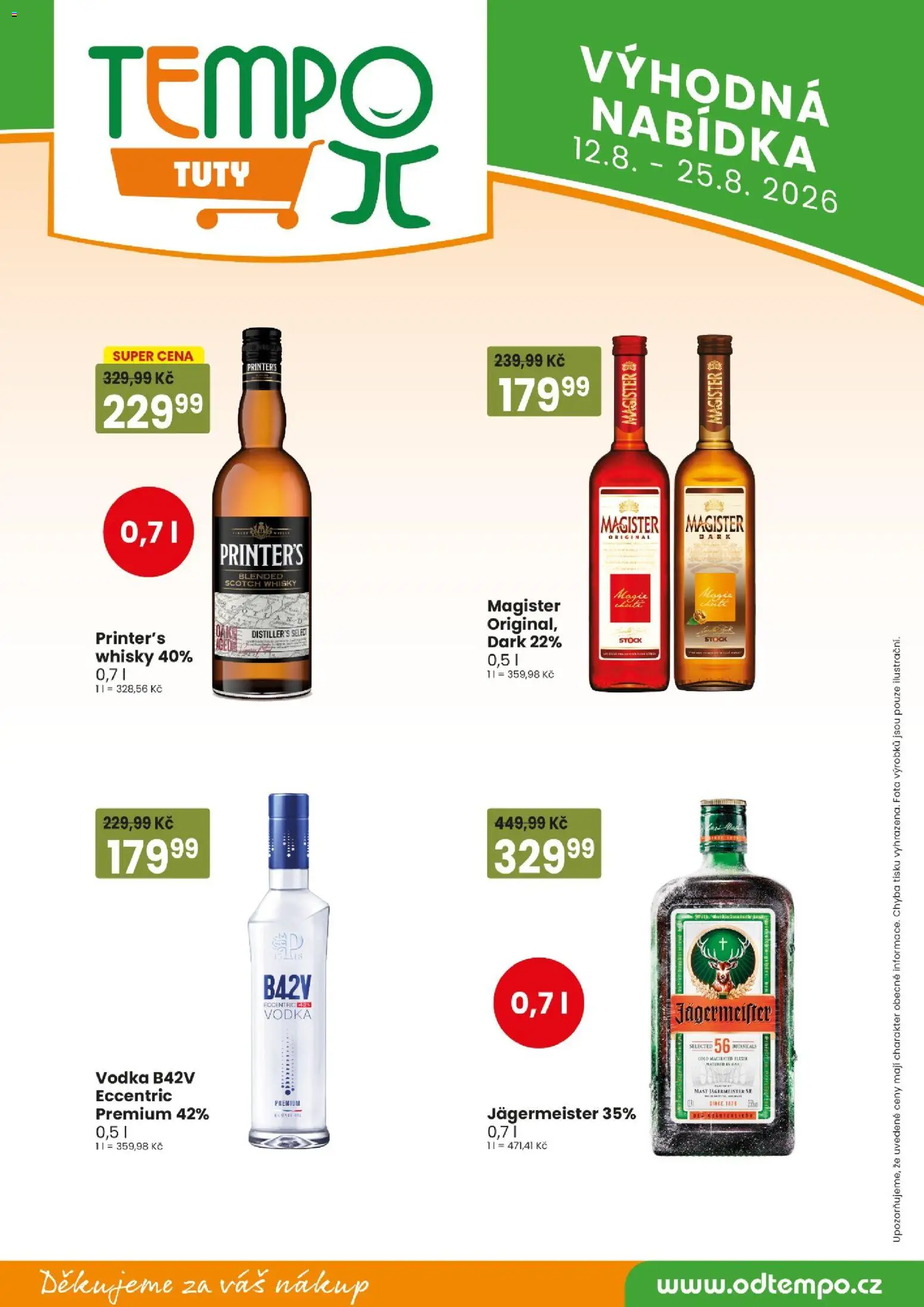 Tempo leták - Tuty od 12.08.2026 | Strana: 14 | Produkty: Jägermeister, Vodka, Magister, Whisky
