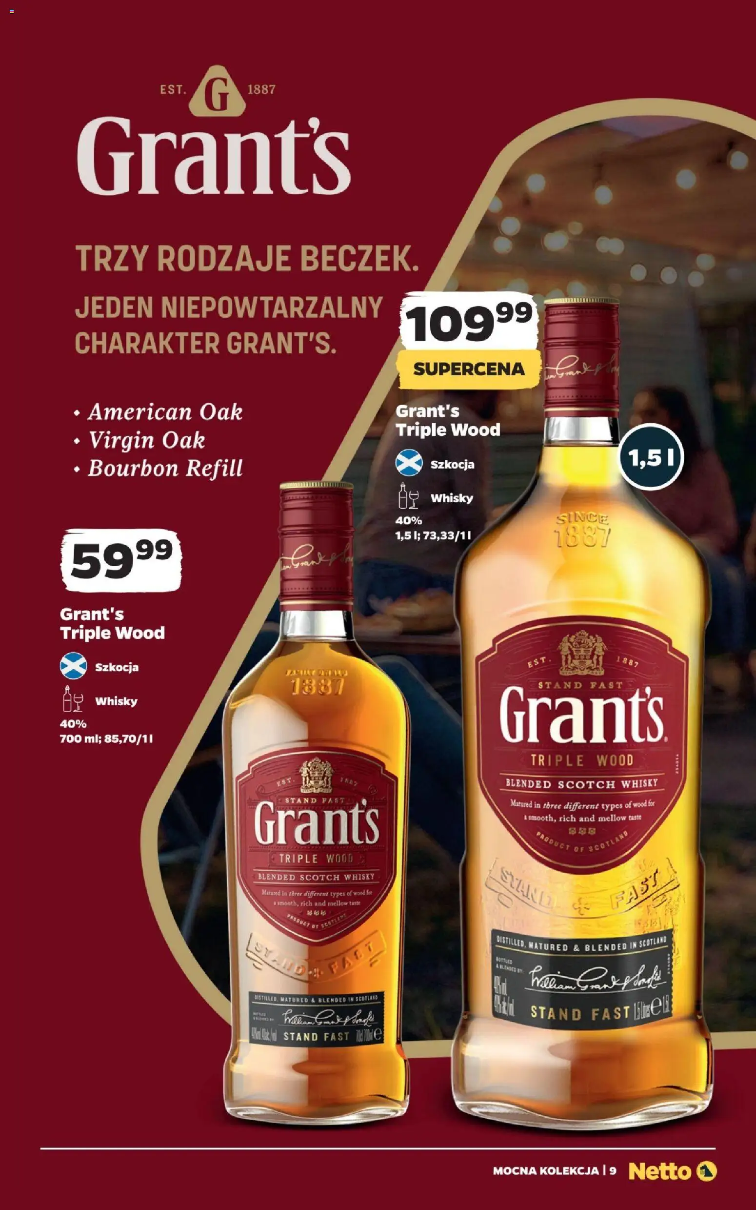 Netto gazetka - Mocne alkohole od 12.10.2026 | Strona: 9 | Produkty: Grant's, Bourbon, Scotch whisky, Whisky